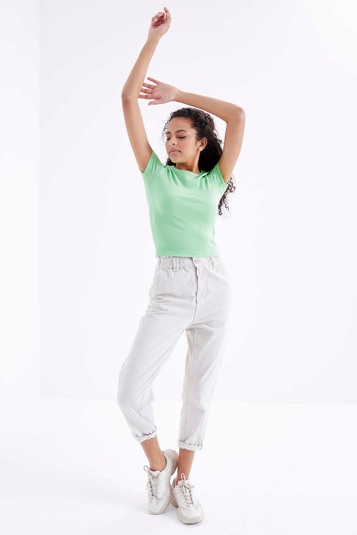 Tommylife Wholesale Pistachio Green Basic Short Sleeve Round Neck Women's T-Shirt - 97202