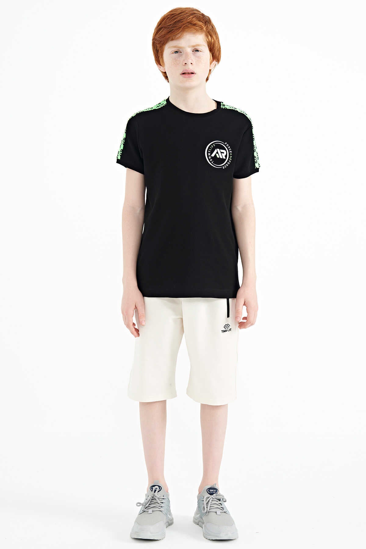 Tommylife Wholesale Waiter Boy Crew Neck Standard Fit Printed Boys' T-Shirt 11121 Black