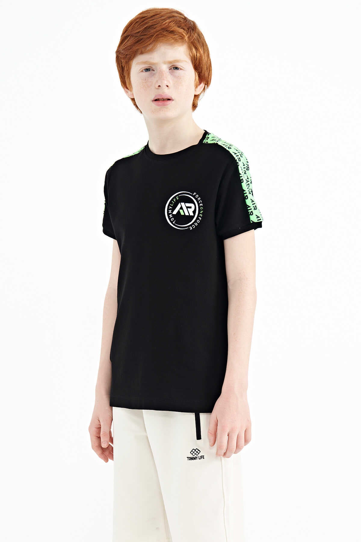 Tommylife Wholesale Waiter Boy Crew Neck Standard Fit Printed Boys' T-Shirt 11121 Black