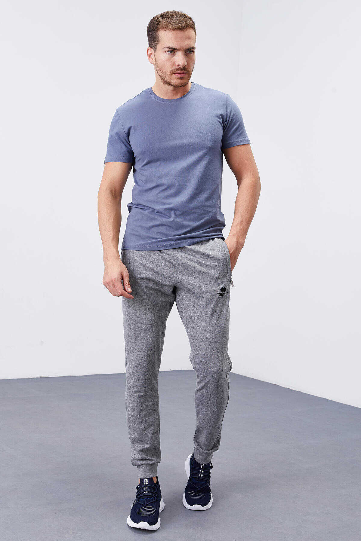 Tommylife Toptan Siyah Fermuar Cepli Dar Kalıp Jogger Erkek Eşofman Alt - 84343