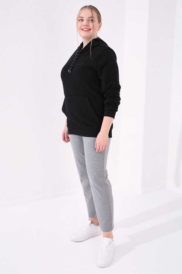 Tommylife Wholesale Gray Mélange Classic Leg Stone Detailed Women's Plus Size Sweatpants - 94040