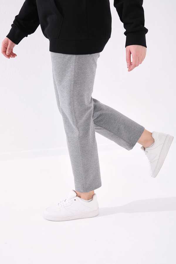 Tommylife Wholesale Gray Mélange Classic Leg Stone Detailed Women's Plus Size Sweatpants - 94040