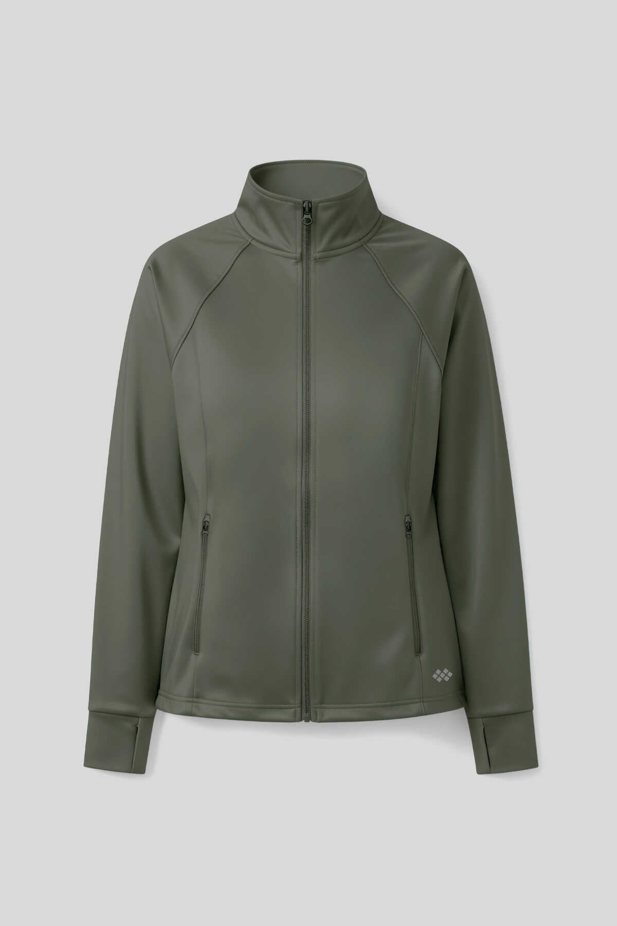 Tommlife Wholesale Khaki Zippered Stand-Up Collar Basic Relaxed Fit Women's Running Jacket - 97310