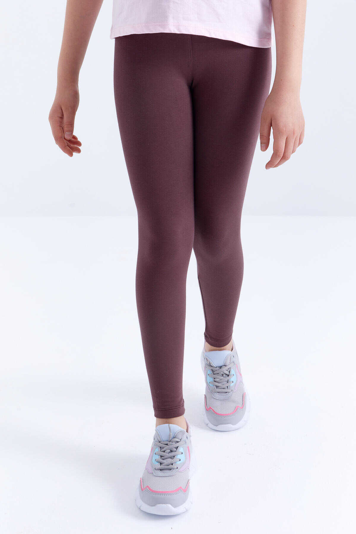 Tommylife Toptan Kahverengi Yüksek Bel Dar Paça Kız Çocuk Tayt - 75047