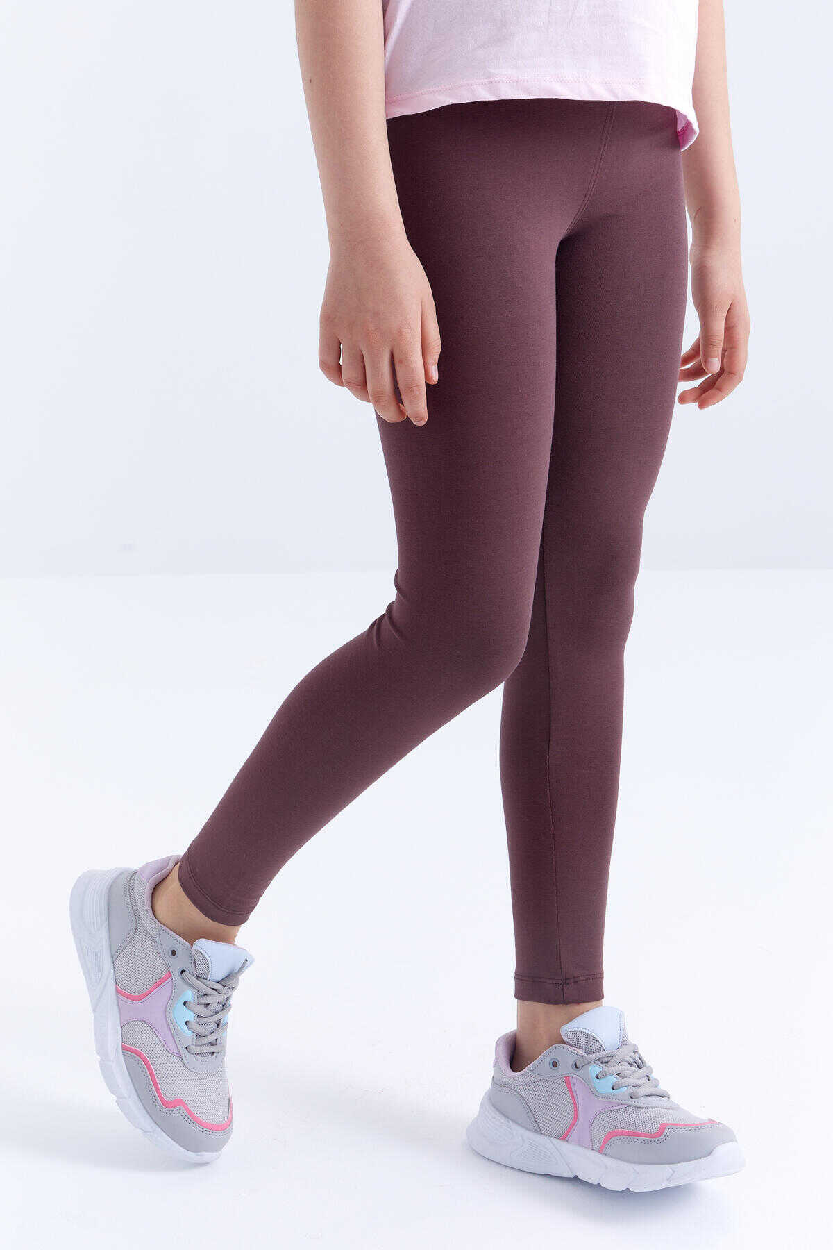 Tommylife Toptan Kahverengi Yüksek Bel Dar Paça Kız Çocuk Tayt - 75047