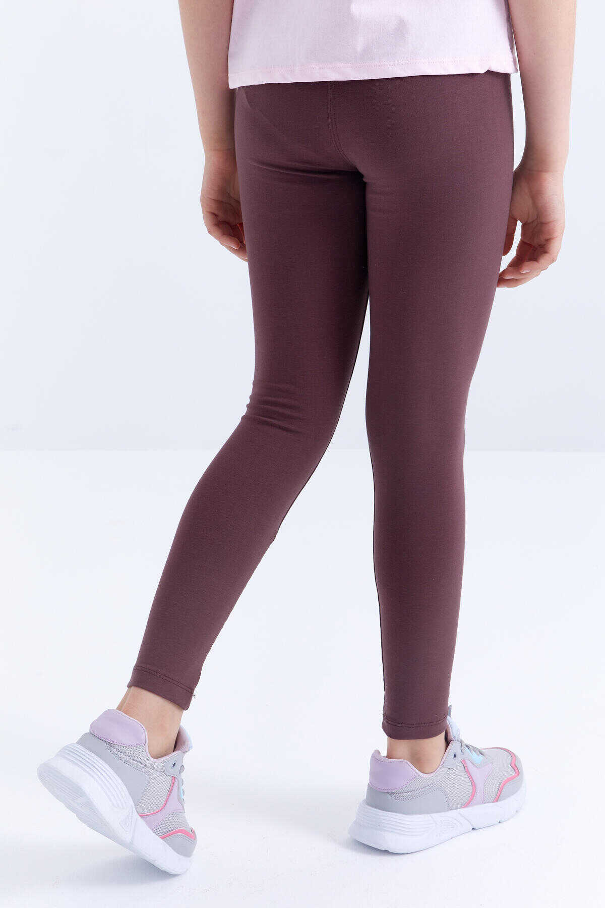 Tommylife Toptan Kahverengi Yüksek Bel Dar Paça Kız Çocuk Tayt - 75047