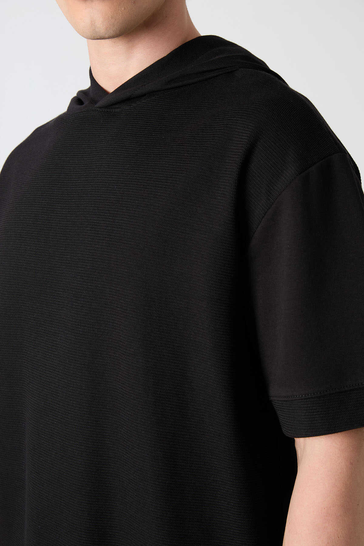 Tommylife Wholesale Hooded Oversize Basic Men's T-Shirt 88335 Black