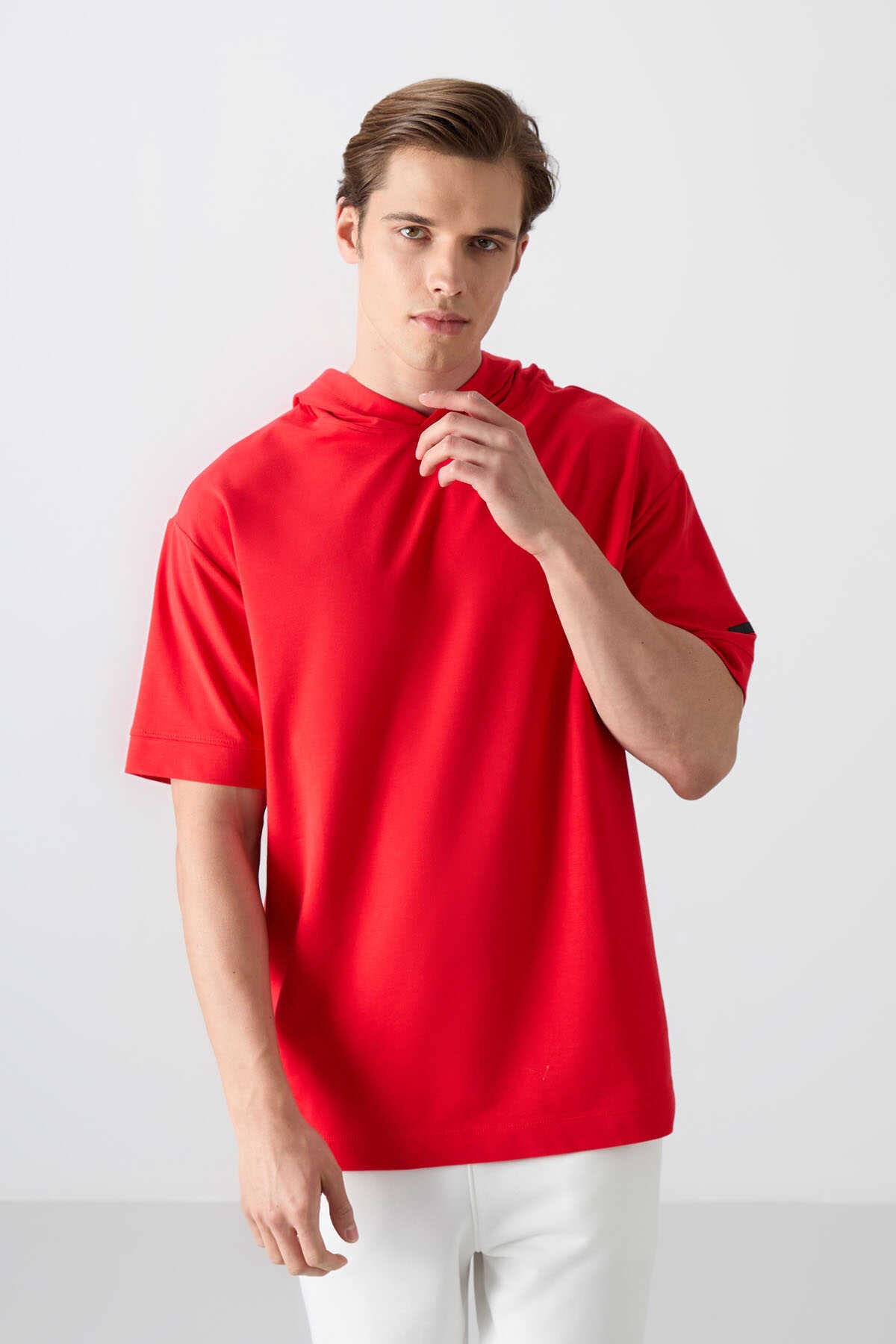 Tommylife Wholesale Hooded Oversized Basic Men's T-Shirt 88352 Navy Blue