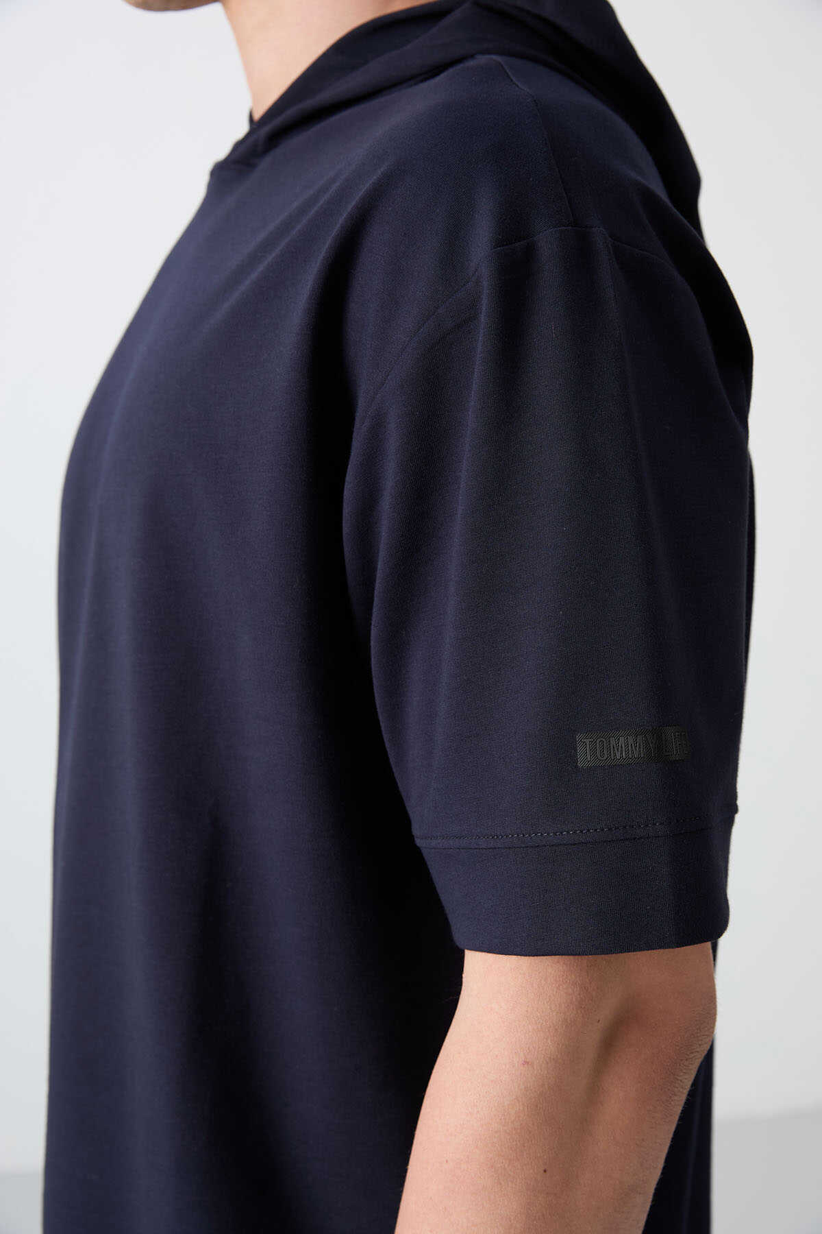 Tommylife Wholesale Hooded Oversized Basic Men's T-Shirt 88352 Navy Blue