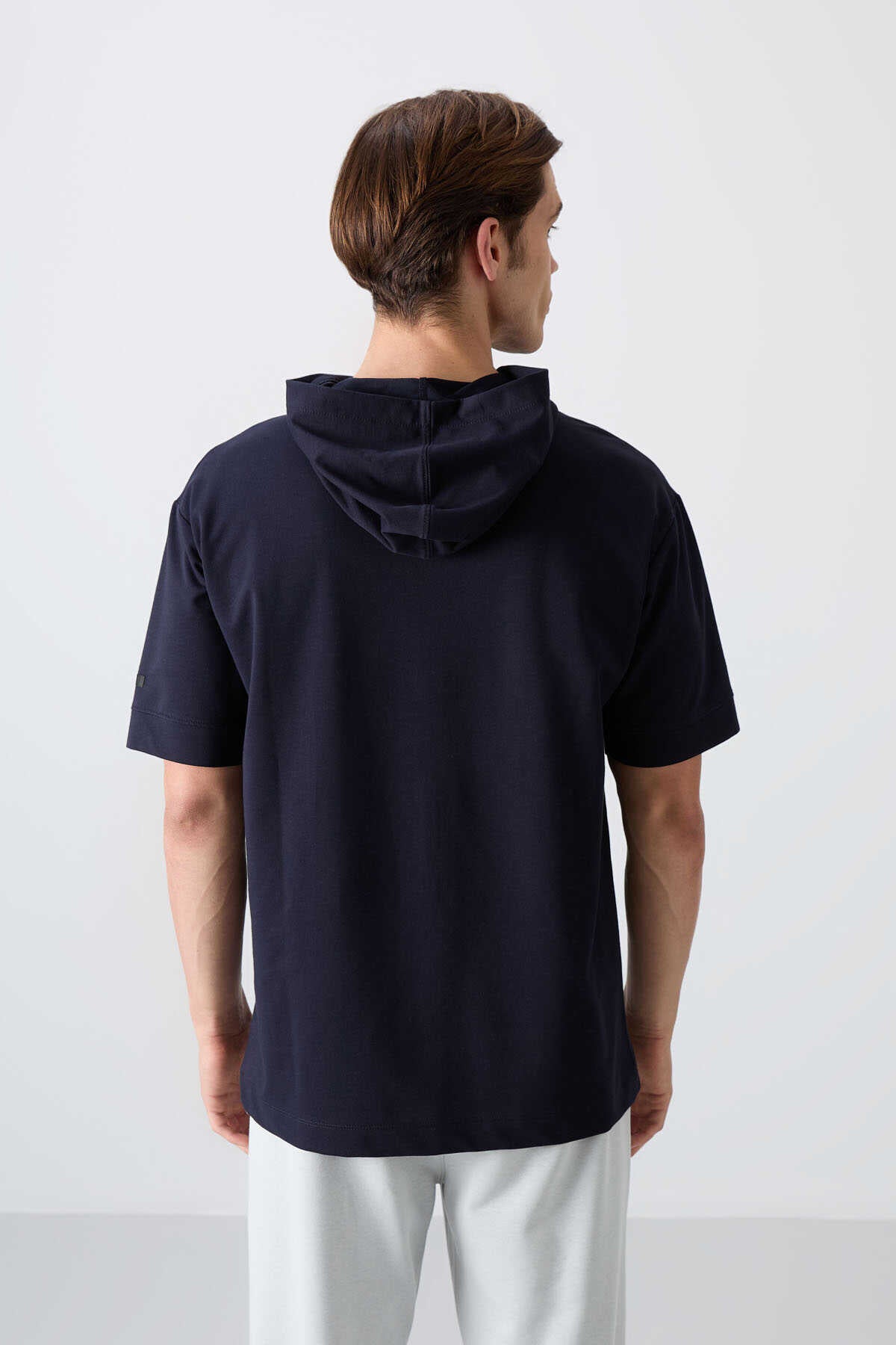Tommylife Wholesale Hooded Oversized Basic Men's T-Shirt 88352 Navy Blue