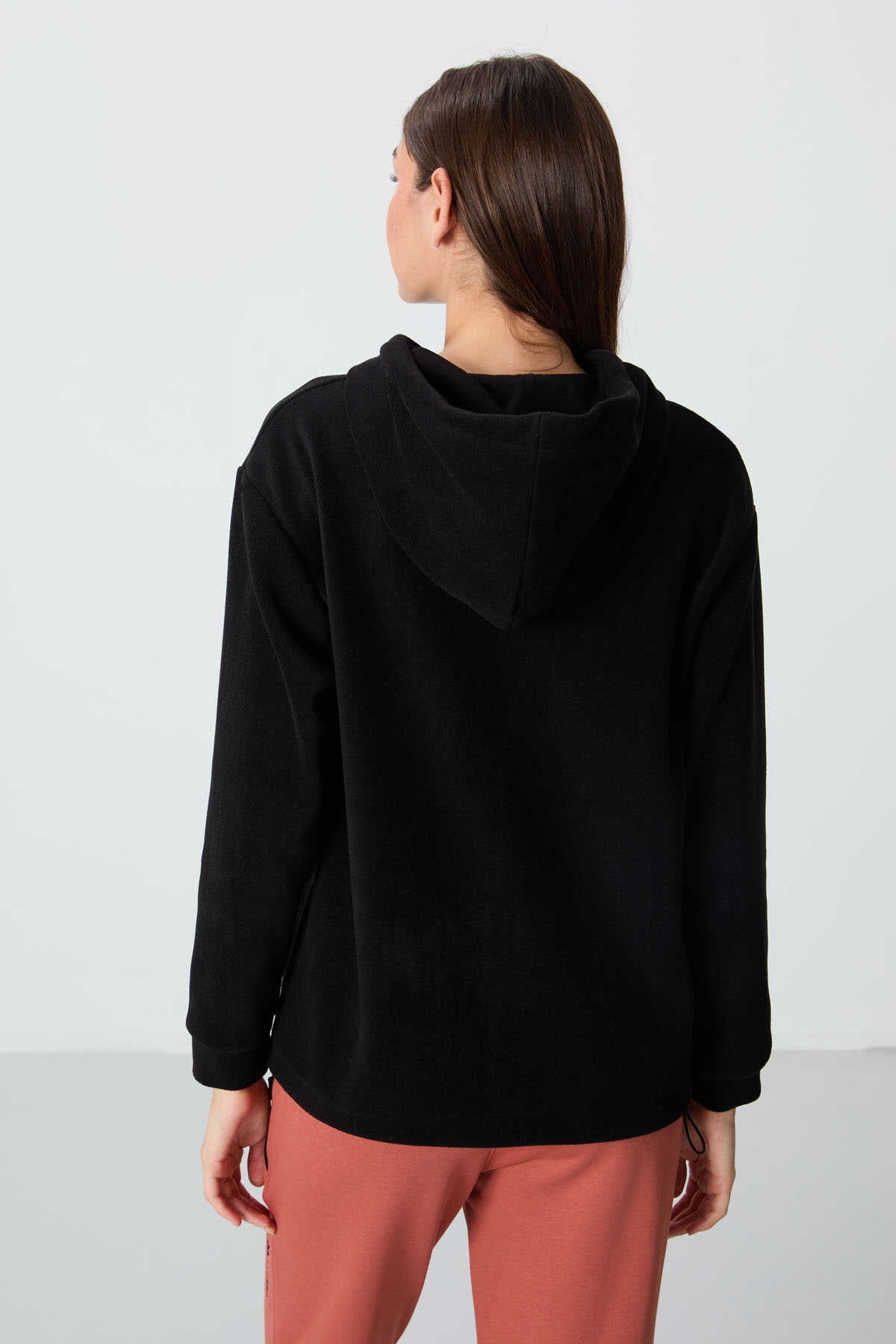 Tommylife Wholesale Hooded Oversized Women's Fleece Sweatshirt 97292 Black