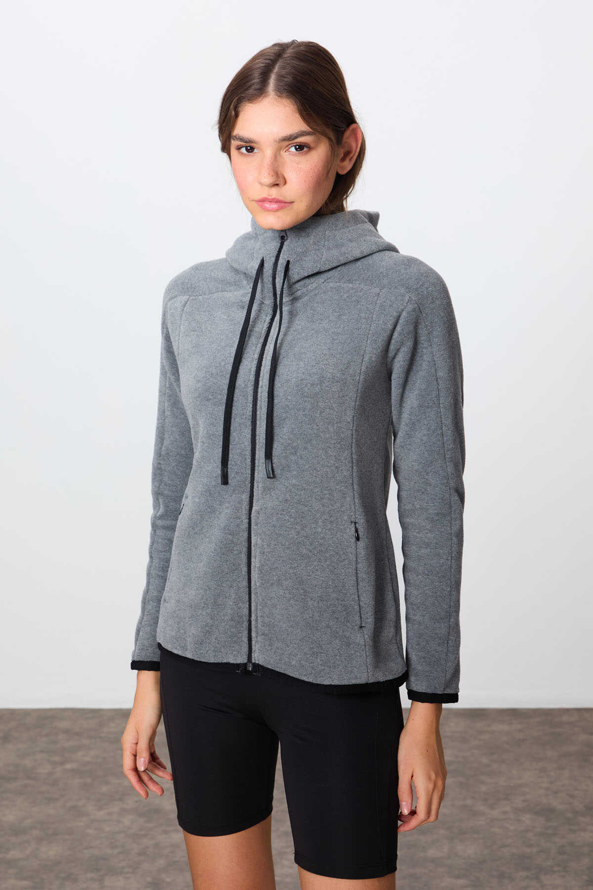 Tommylife Wholesale Hooded Standard Fit Zippered Women's Fleece Sweatshirt 97287 Black
