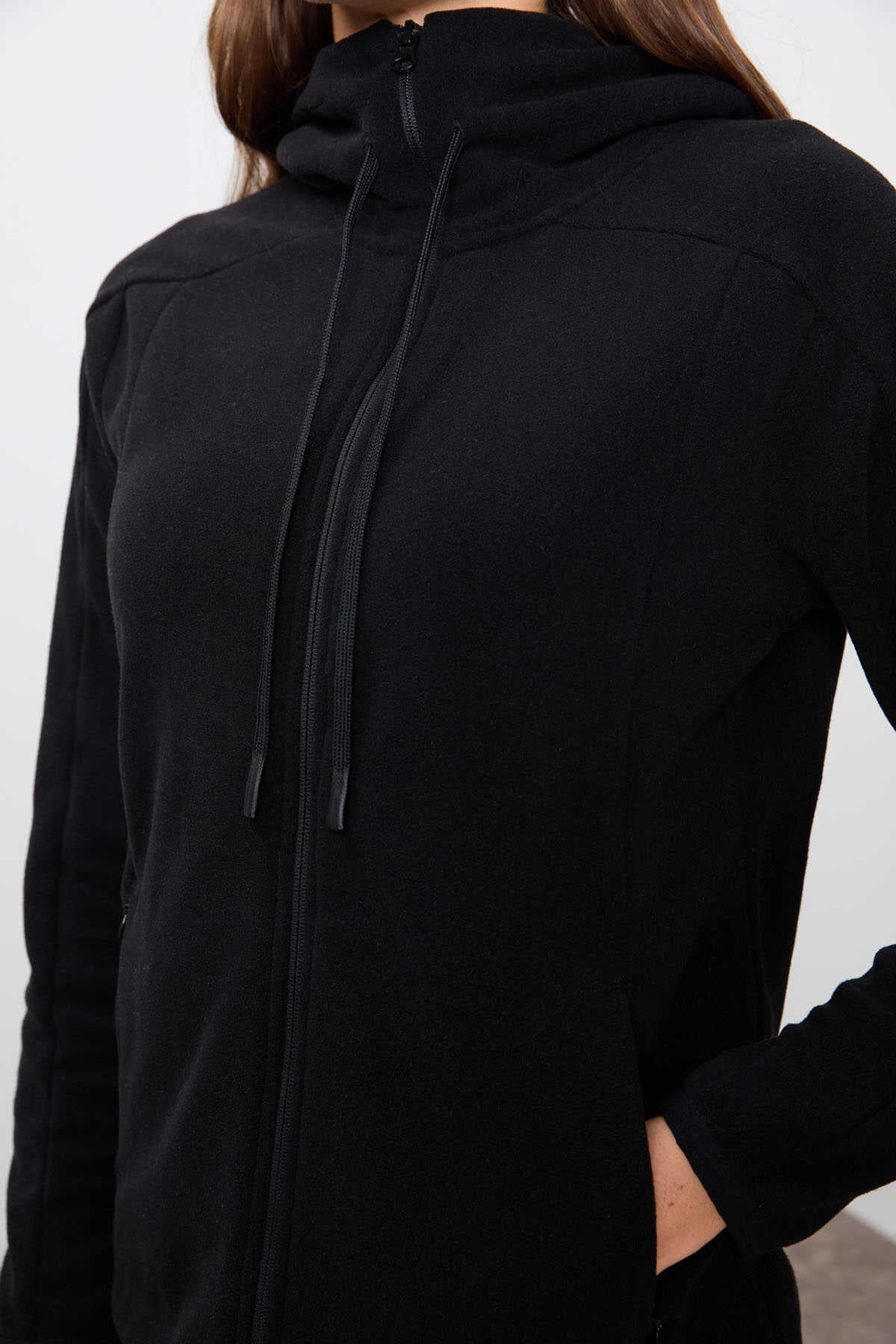 Tommylife Wholesale Hooded Standard Fit Zippered Women's Fleece Sweatshirt 97287 Black