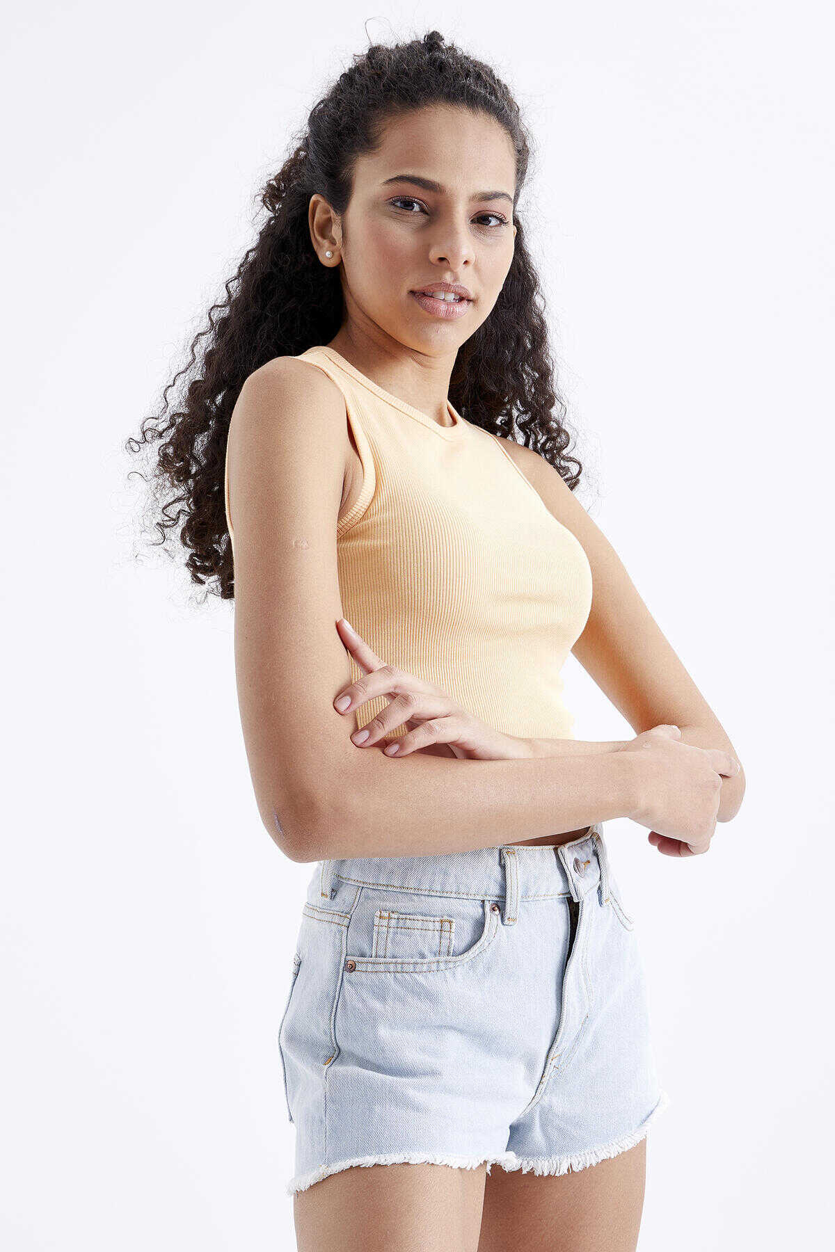Tommylife Toptan Yeşil Basic Kolsuz O Yaka Kadın Crop Top Atlet - 97204