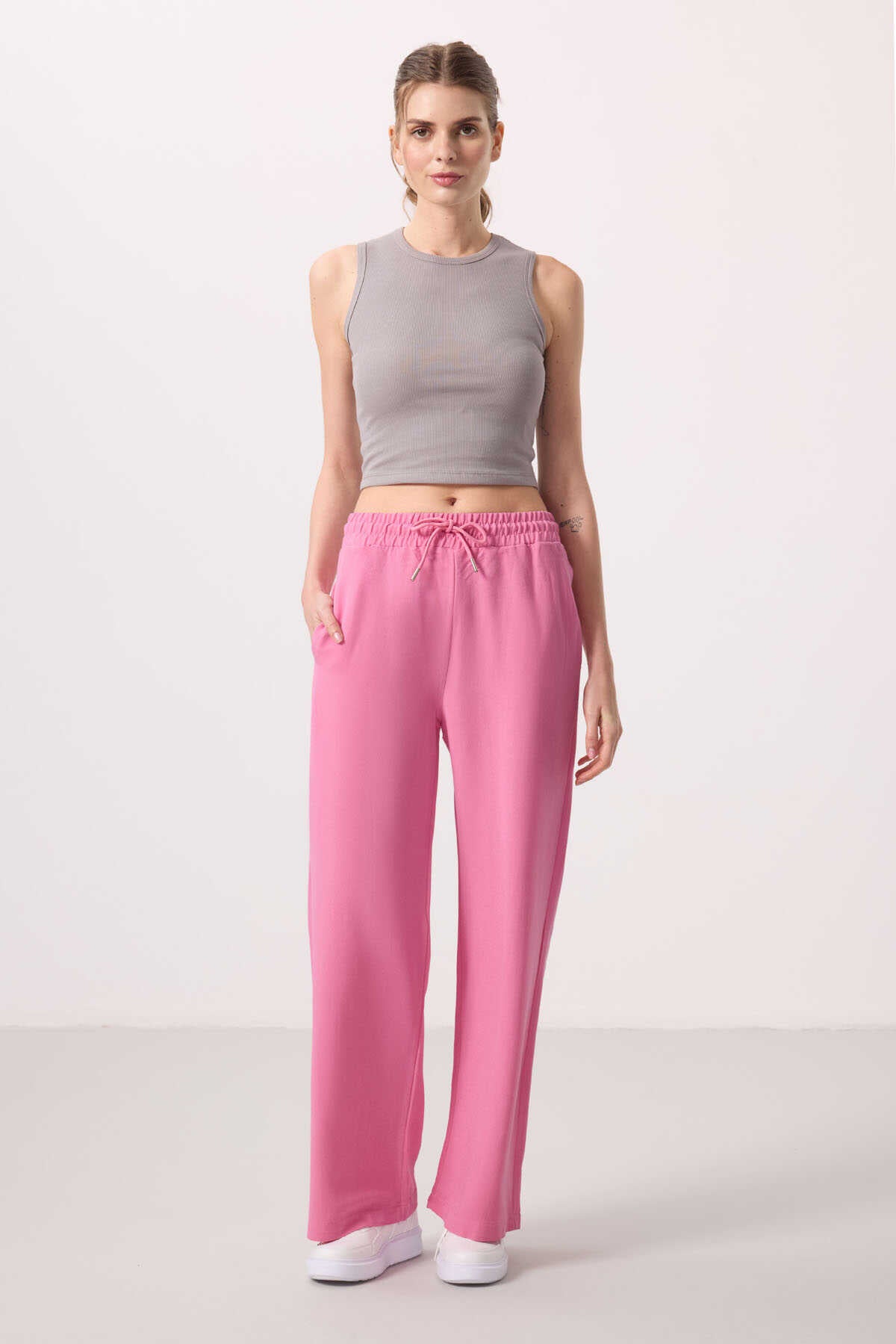 Tommylife Wholesale Linen Wide Leg Comfortable Fit Women's Palazzo Pants - 94675 Blue