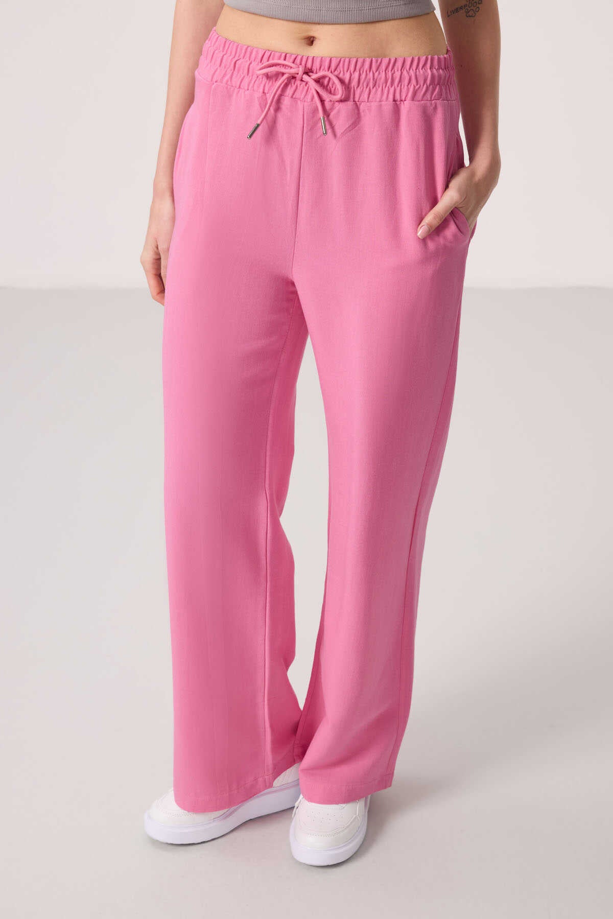 Tommylife Wholesale Linen Wide Leg Comfortable Fit Women's Palazzo Pants - 94675 Blue