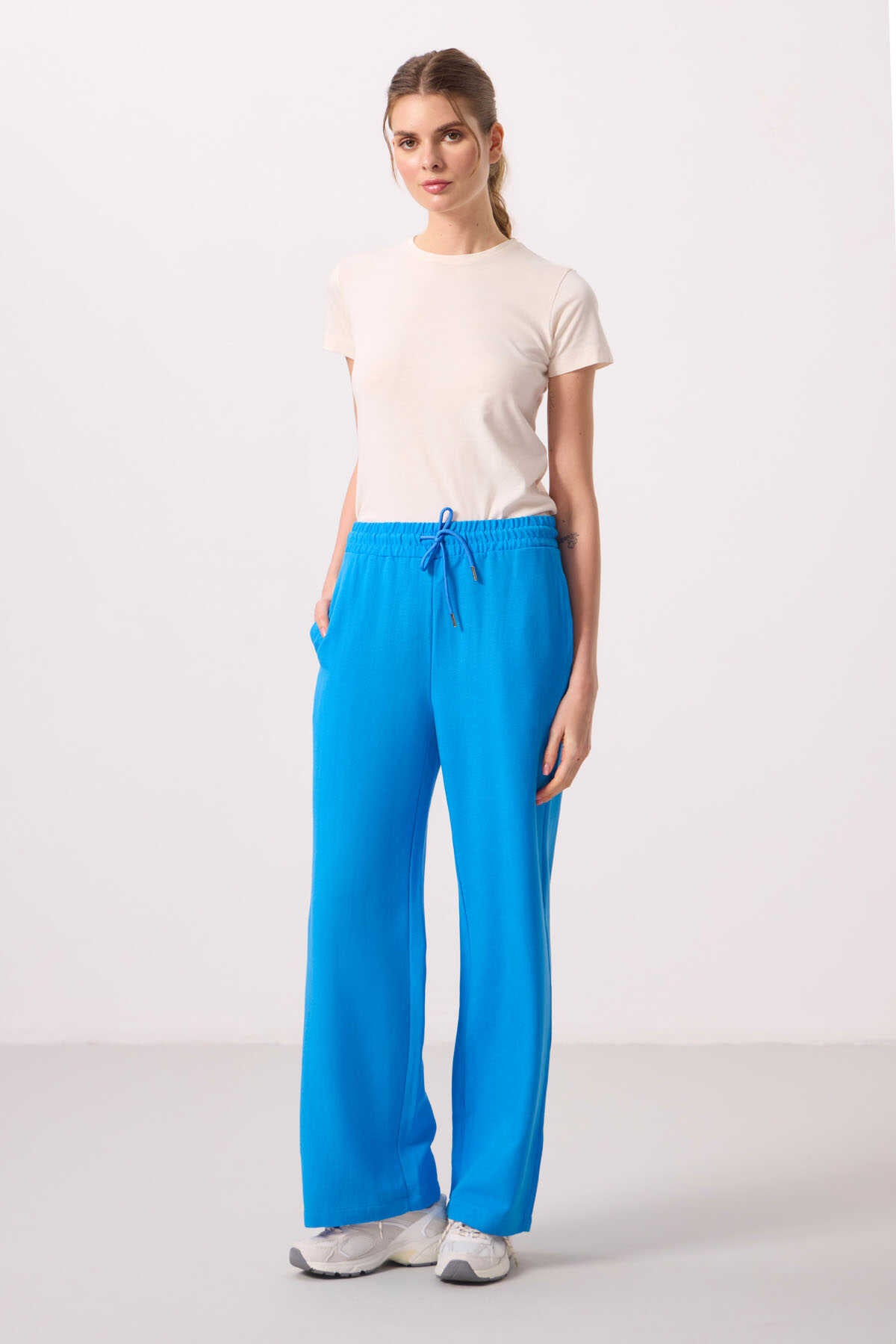 Tommylife Wholesale Linen Wide Leg Comfortable Fit Women's Palazzo Pants - 94675 Blue