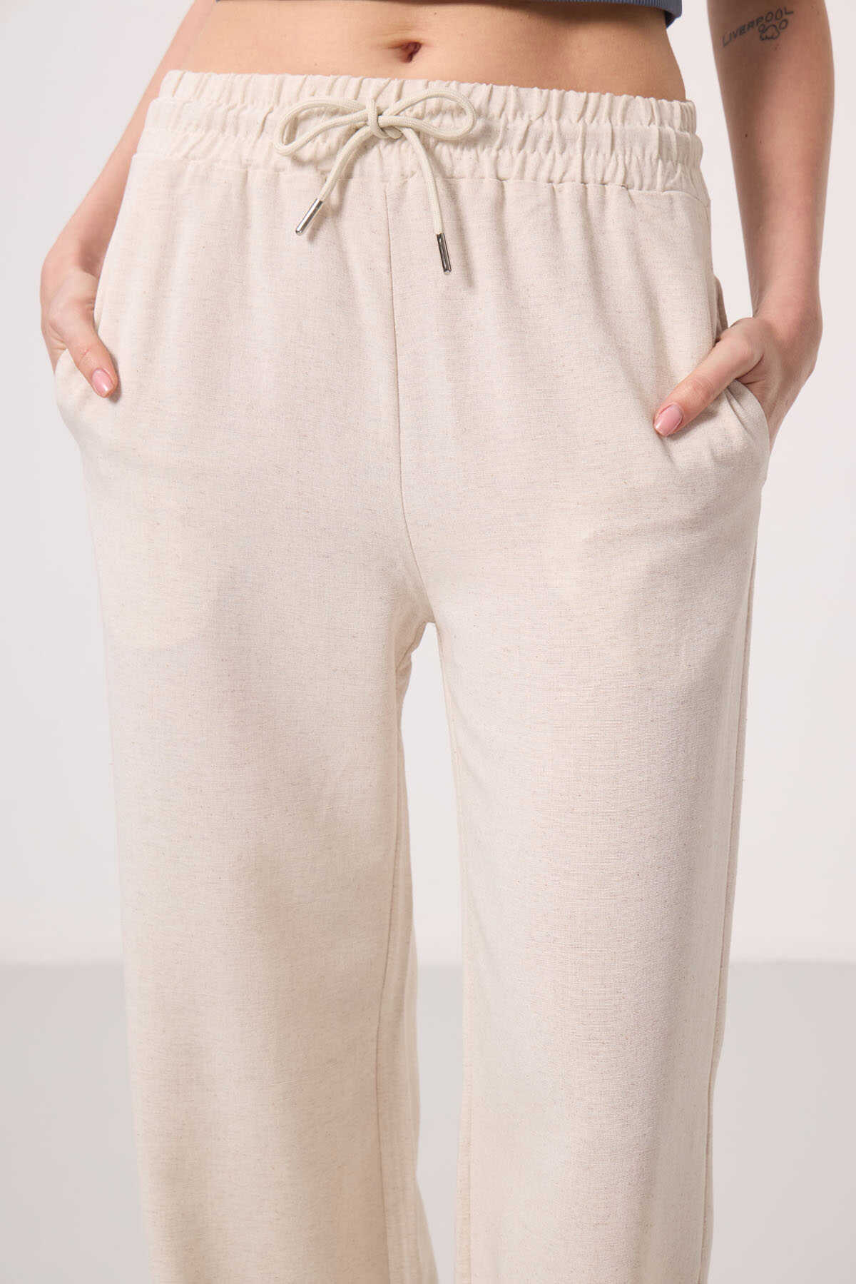 Tommylife Wholesale Linen Wide Leg Comfortable Fit Women's Palazzo Pants - 94675 Blue