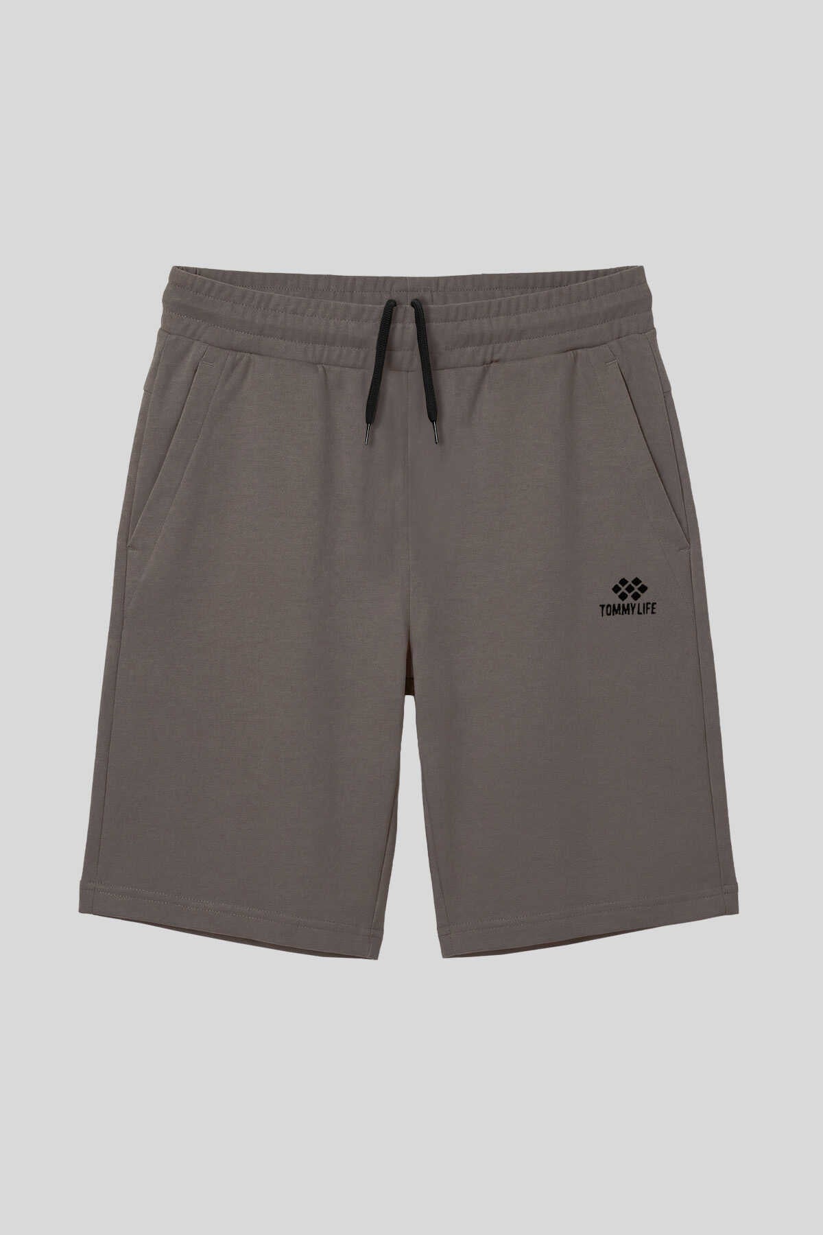 Tommylife Wholesale Dark Grey Lace-Up Standard Fit Basic Men's Shorts - 81212