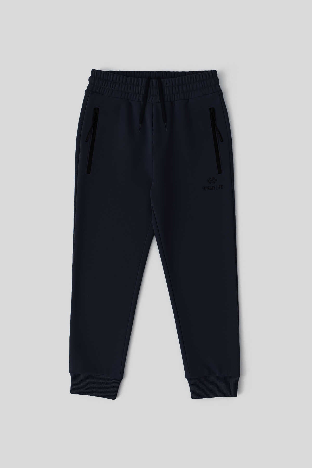 Tommylife Wholesale Black Basic Zippered Pocket Drawstring Waist Jogger Boys' Sweatpants - 10798