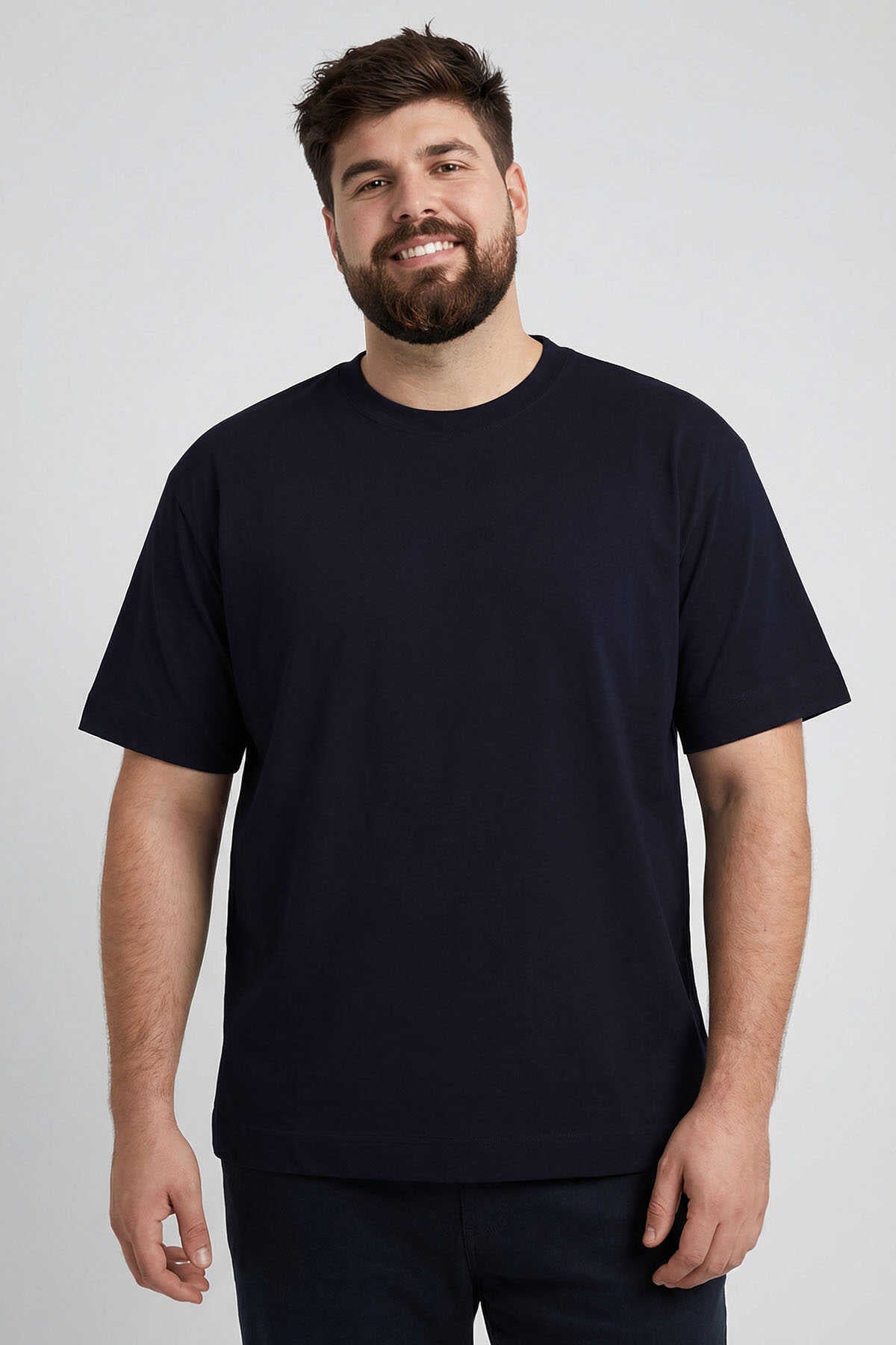 Tommylife Toptan Siyah Basic Kısa Kol O Yaka Büyük Beden Erkek T-Shirt - 88072