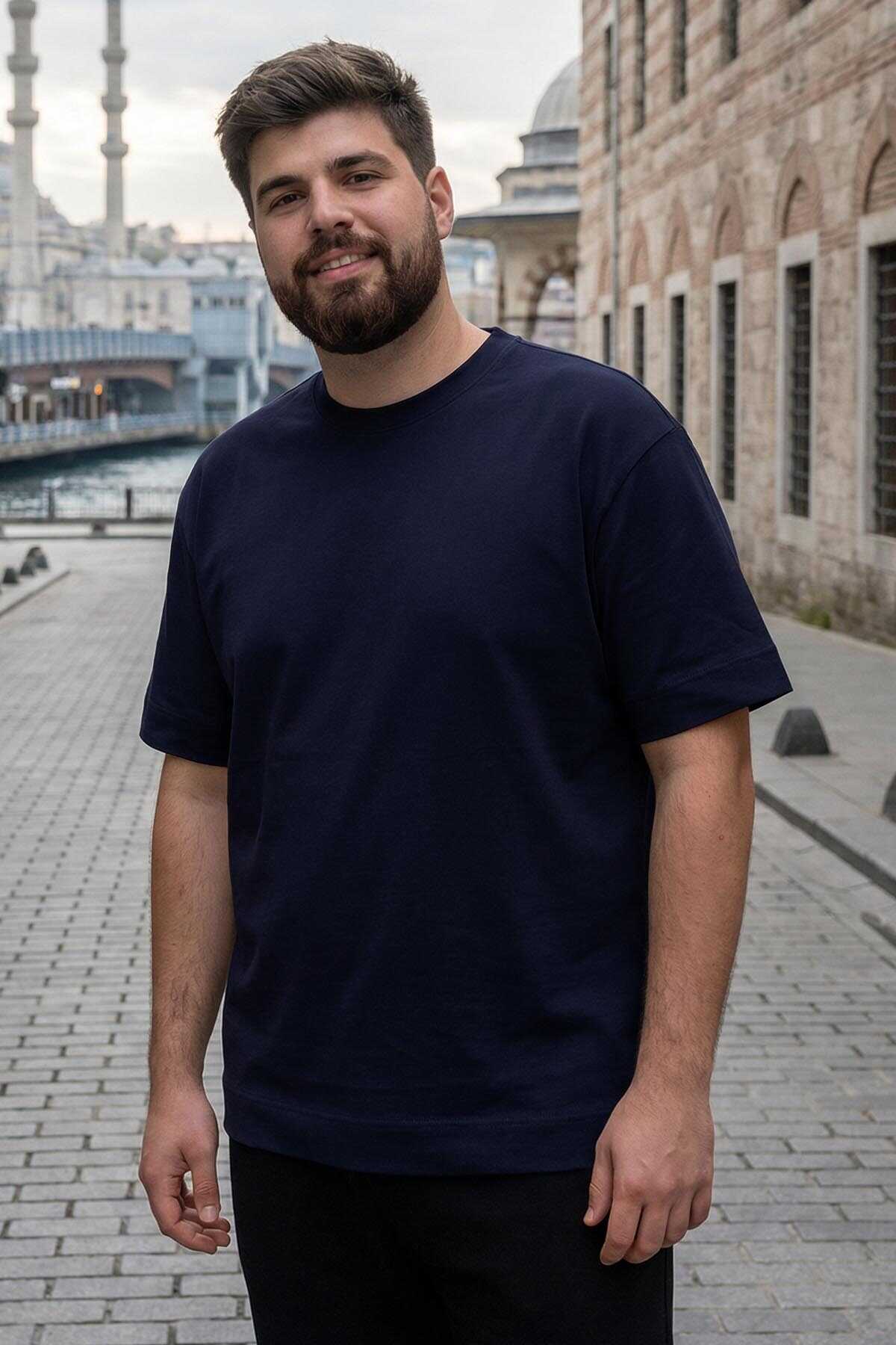 Tommylife Toptan Siyah Basic Kısa Kol O Yaka Büyük Beden Erkek T-Shirt - 88072