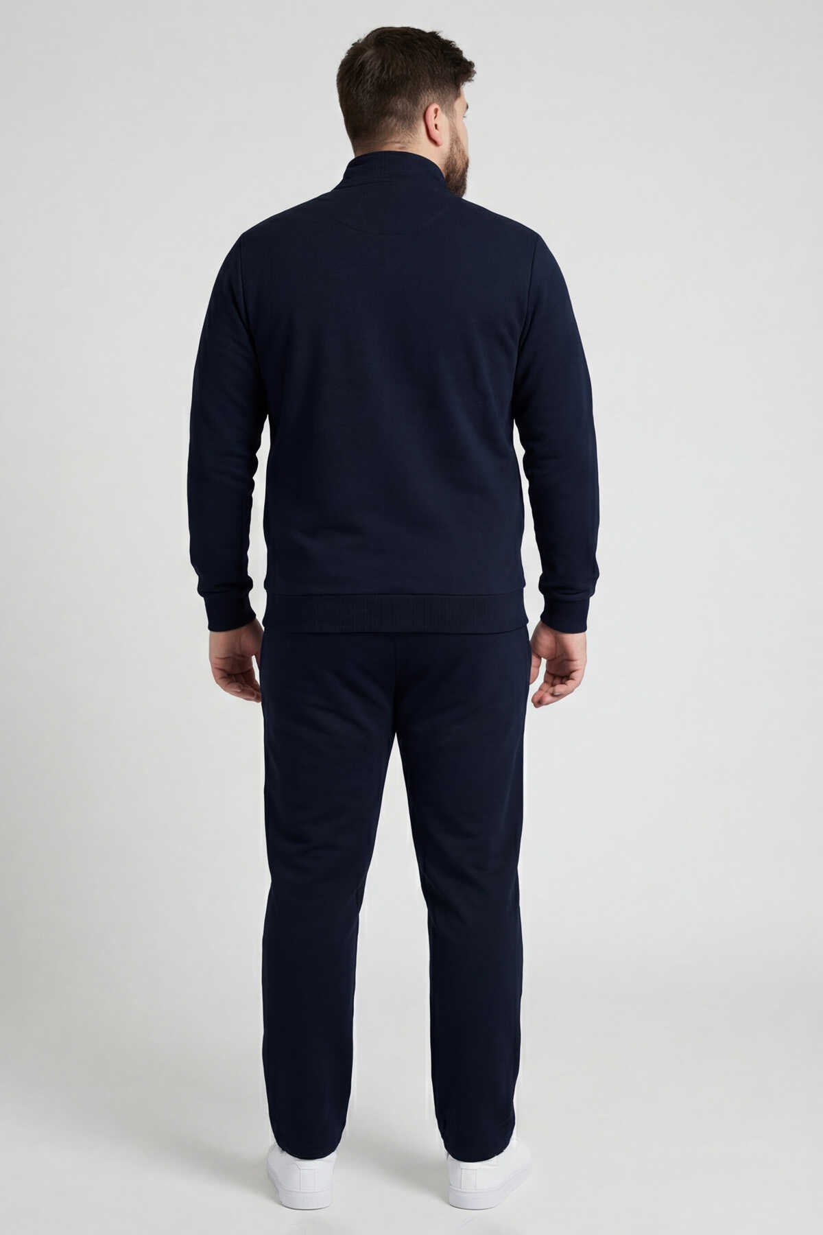 Tommylife Wholesale Gray Mélange - Black Stand-Up Collar Classic Leg Plus Size Men's Tracksuit Set - 85176