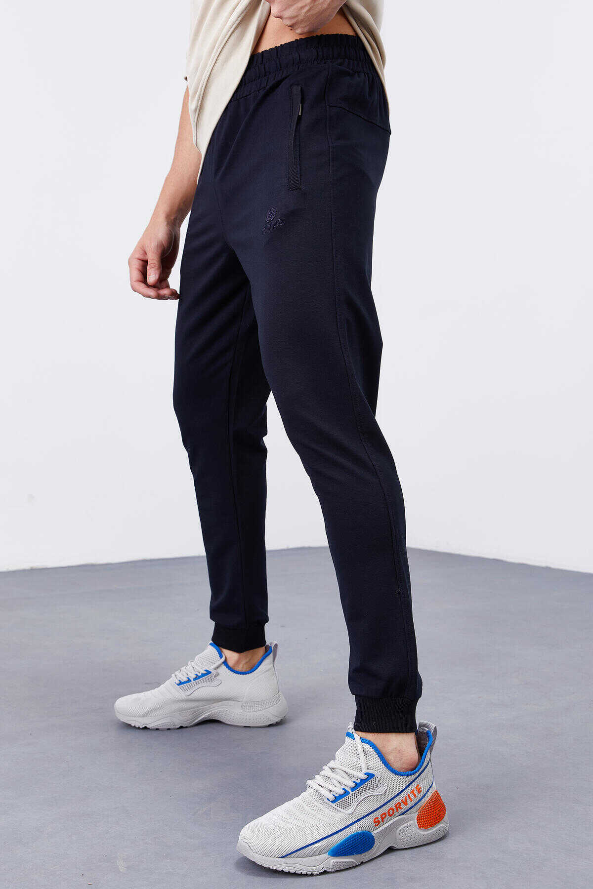 Tommylife Toptan Siyah Fermuar Cepli Dar Kalıp Jogger Erkek Eşofman Alt - 84343