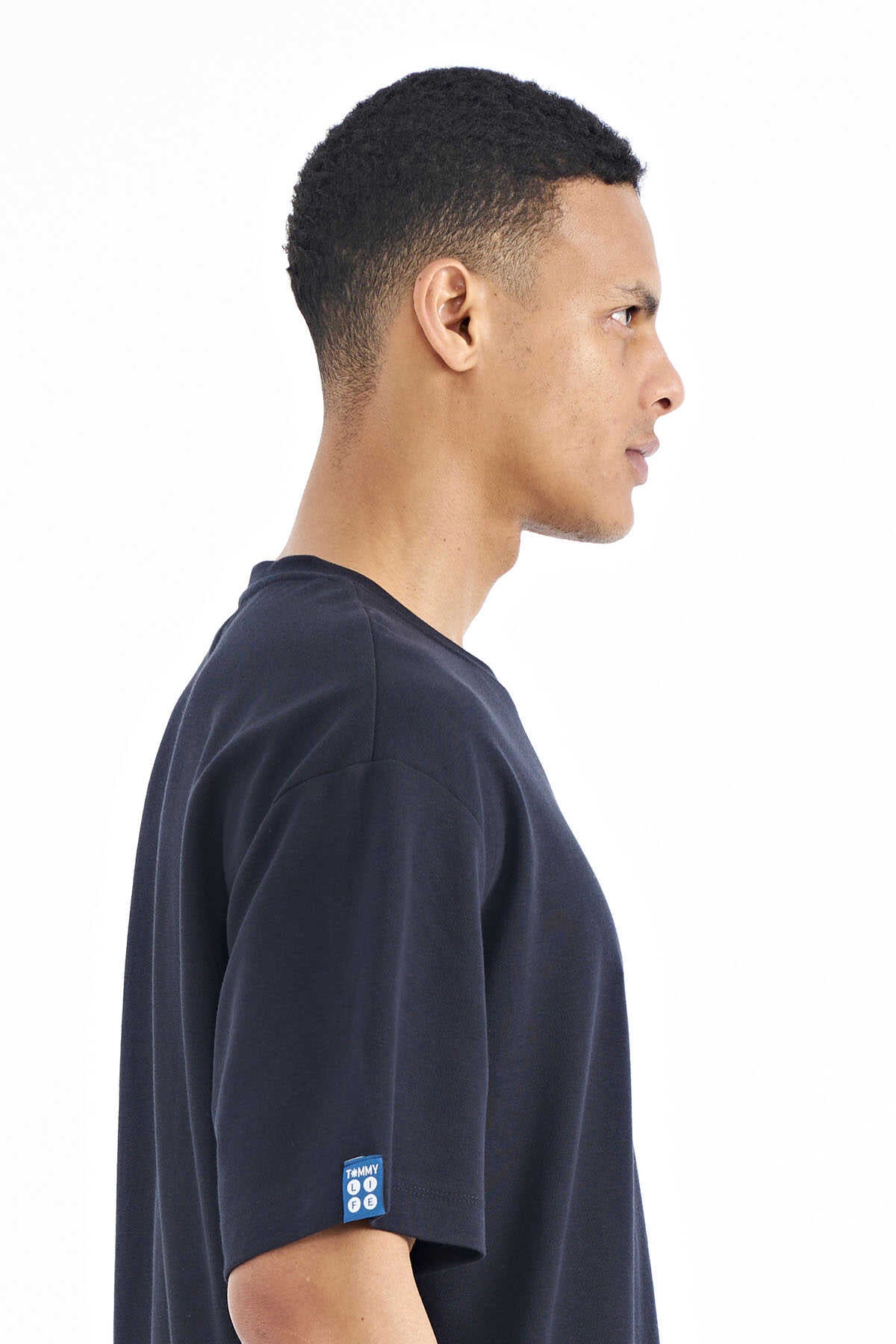 Tommylife Toptan Lacivert Kol Arma Detaylı Basic Oversize Erkek T-Shirt - 88193