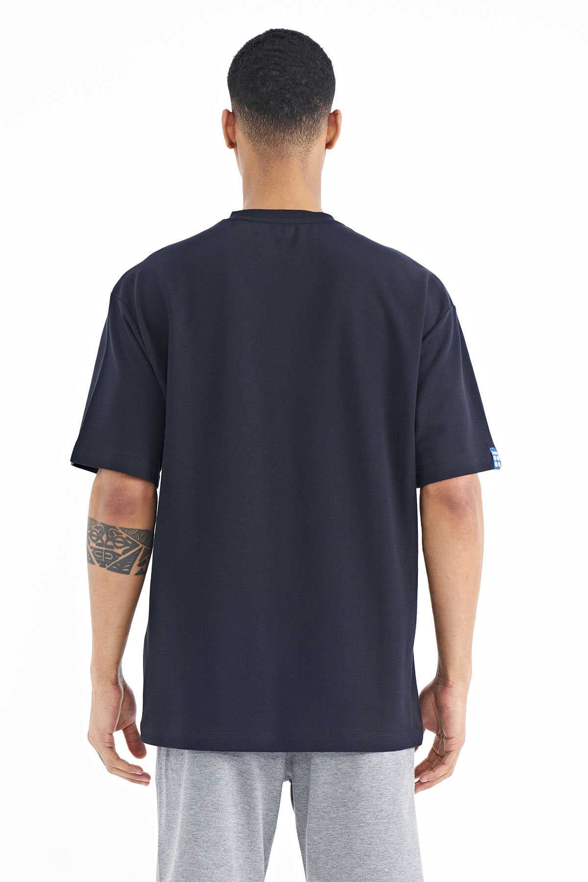 Tommylife Toptan Lacivert Kol Arma Detaylı Basic Oversize Erkek T-Shirt - 88193