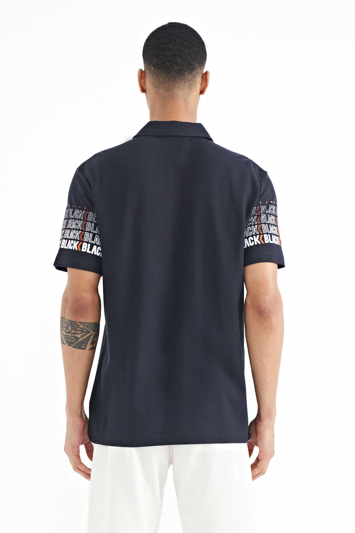 Tommylife Wholesale White Polo Neck Standard Fit Men's T-Shirt with Sleeve Print Detail - 88240