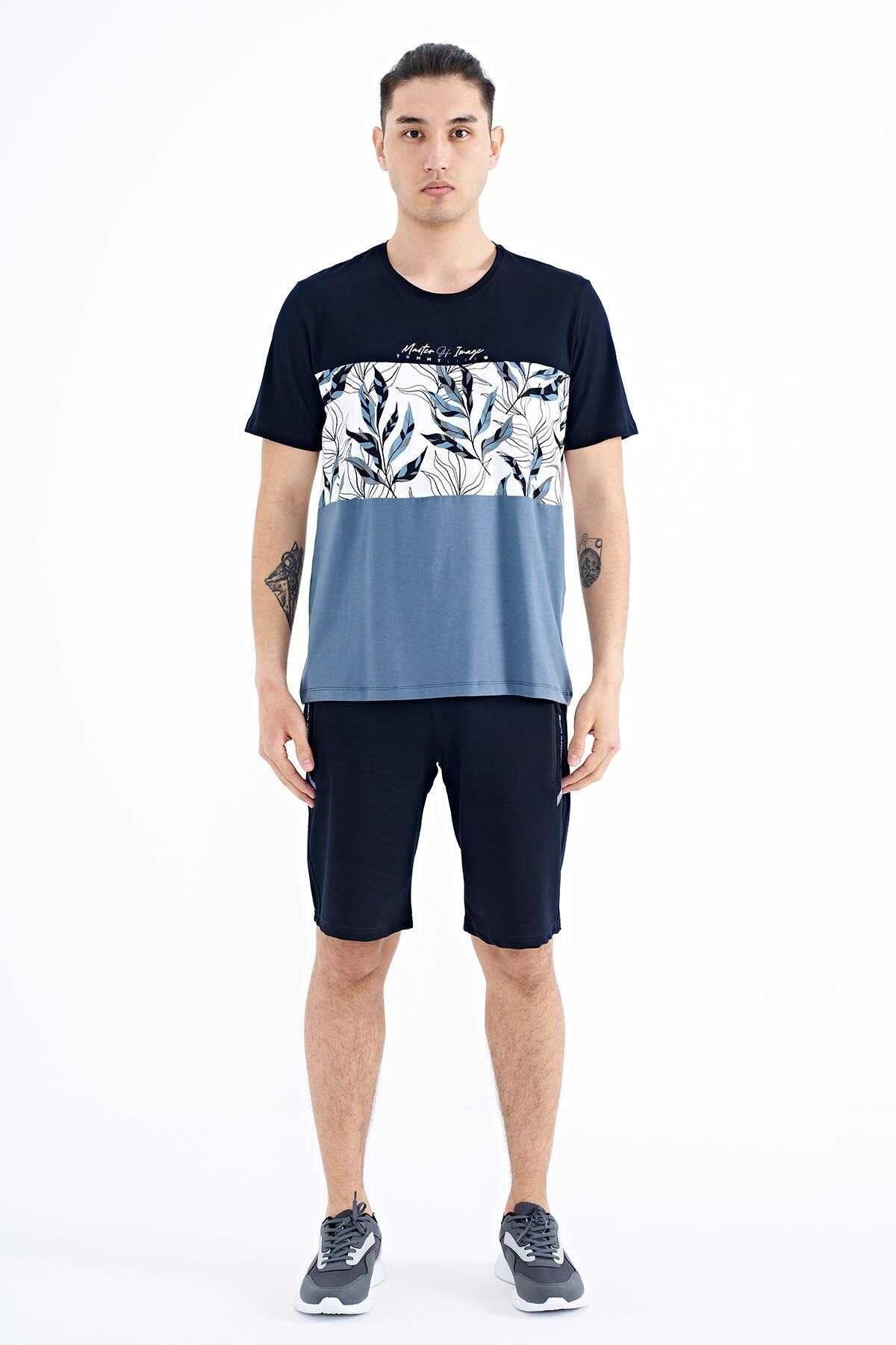 Tommylife Toptan Siyah Renk Geçişli Baskı Detaylı O Yaka Standart Kalıp Erkek T-Shirt - 88177