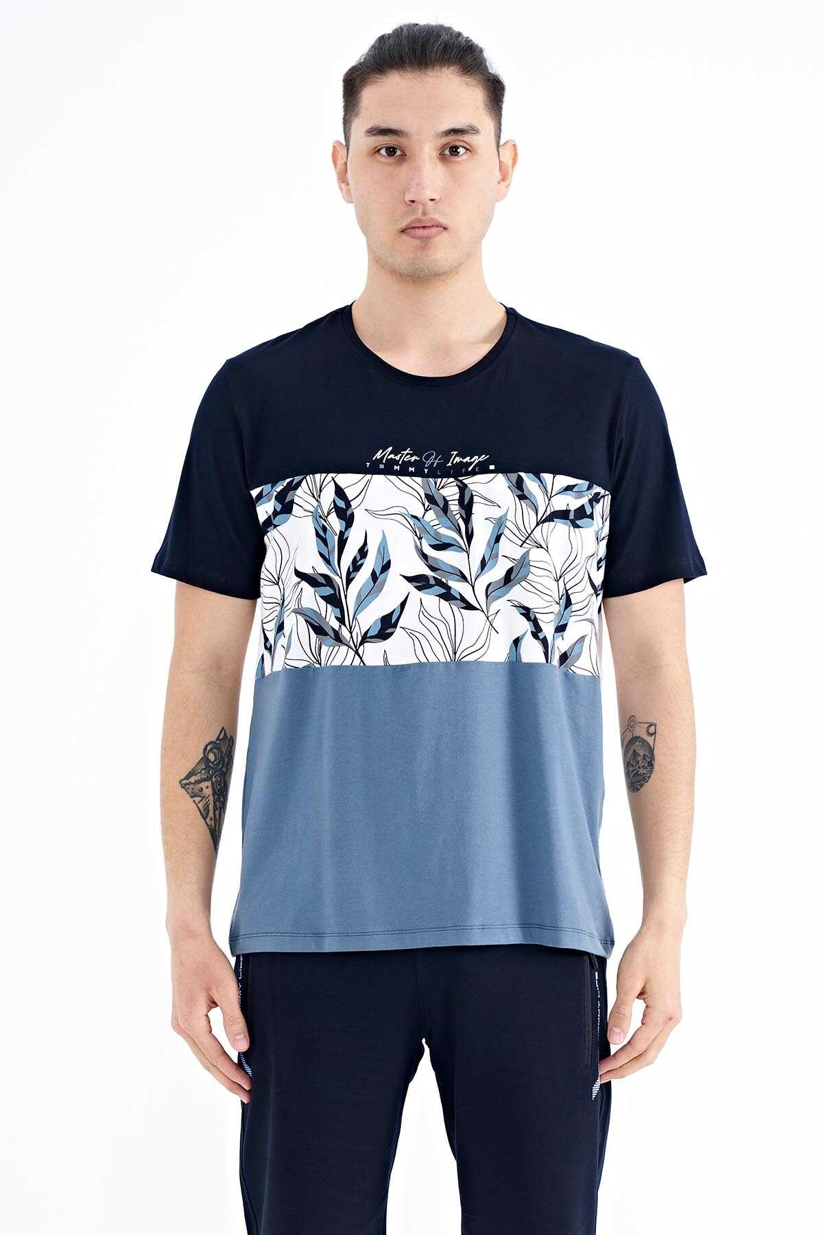 Tommylife Toptan Siyah Renk Geçişli Baskı Detaylı O Yaka Standart Kalıp Erkek T-Shirt - 88177