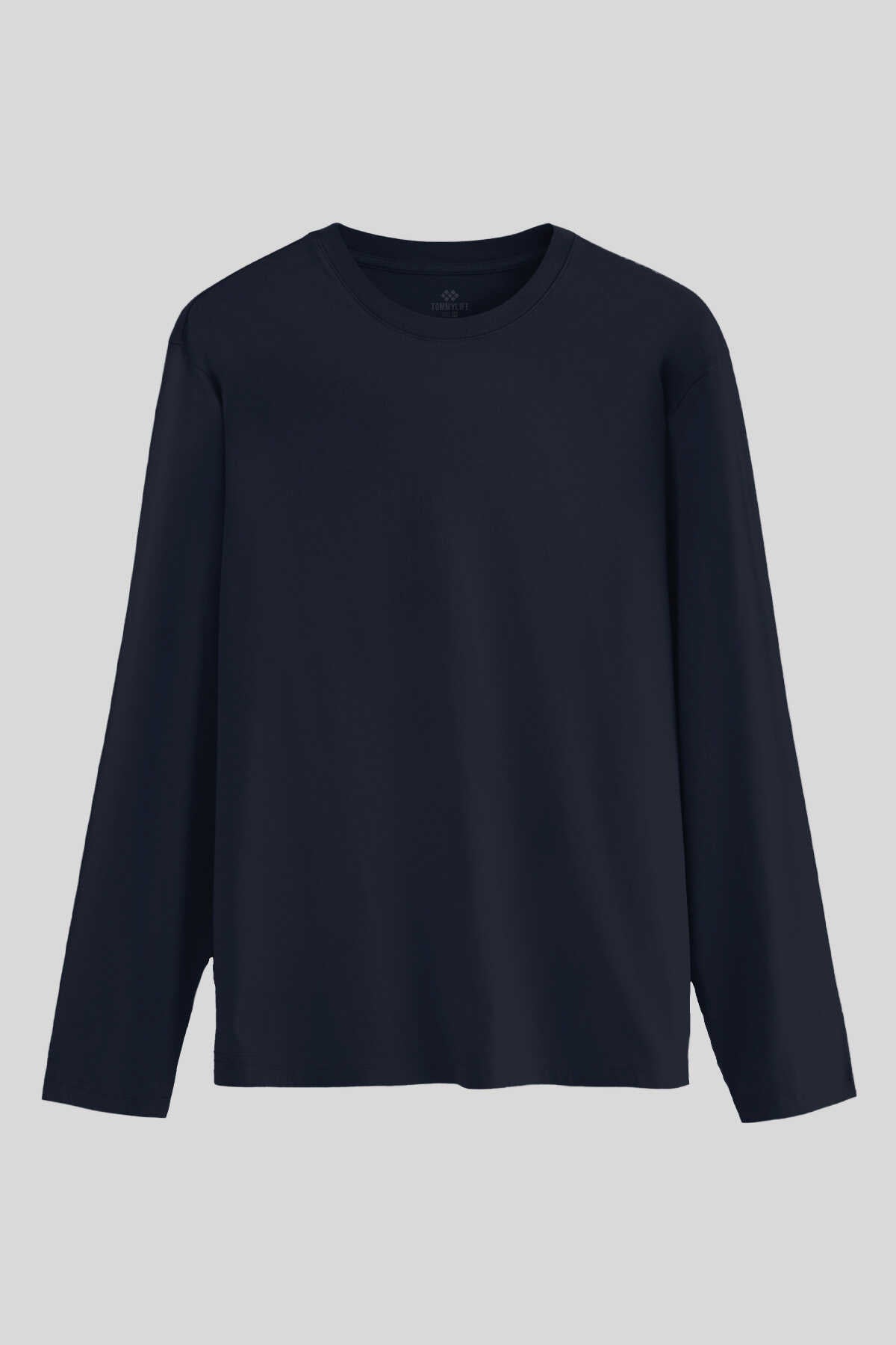 Tommylife Toptan Siyah Standart Fit Basic O Yaka Uzun Kollu İnce Erkek T-Shirt - 87997