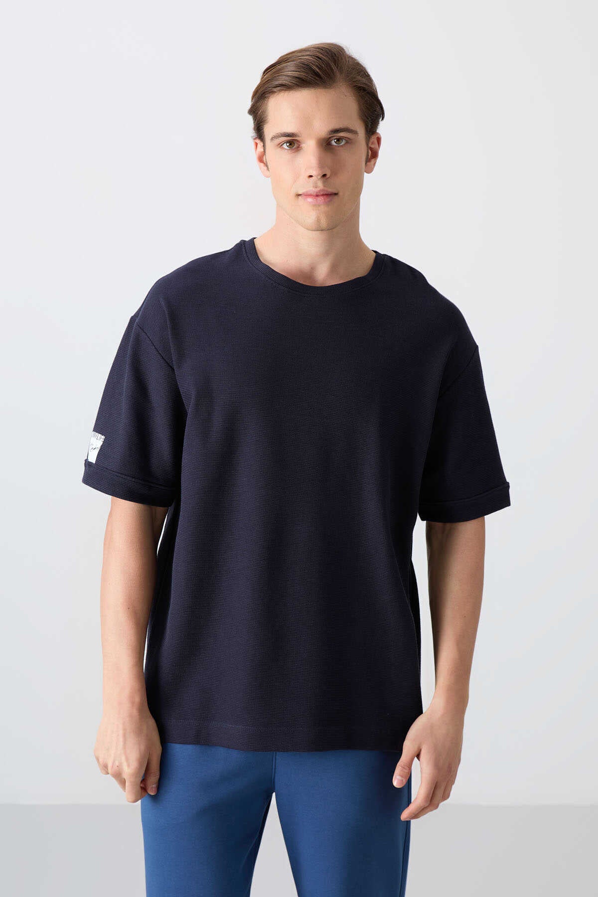 Tommylife Wholesale Crew Neck Oversized Basic Men's T-Shirt 88339 Navy