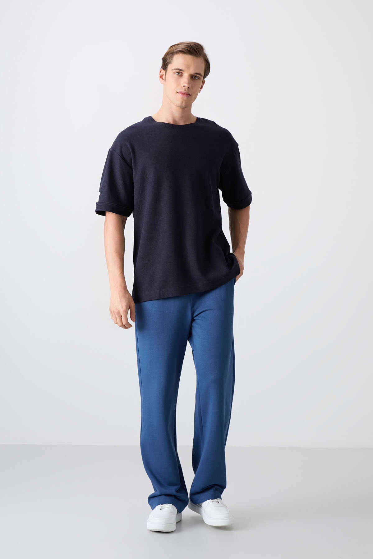 Tommylife Wholesale Crew Neck Oversized Basic Men's T-Shirt 88339 Navy