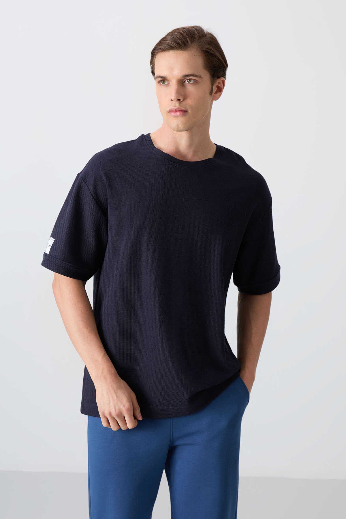 Tommylife Wholesale Crew Neck Oversized Basic Men's T-Shirt 88339 Navy