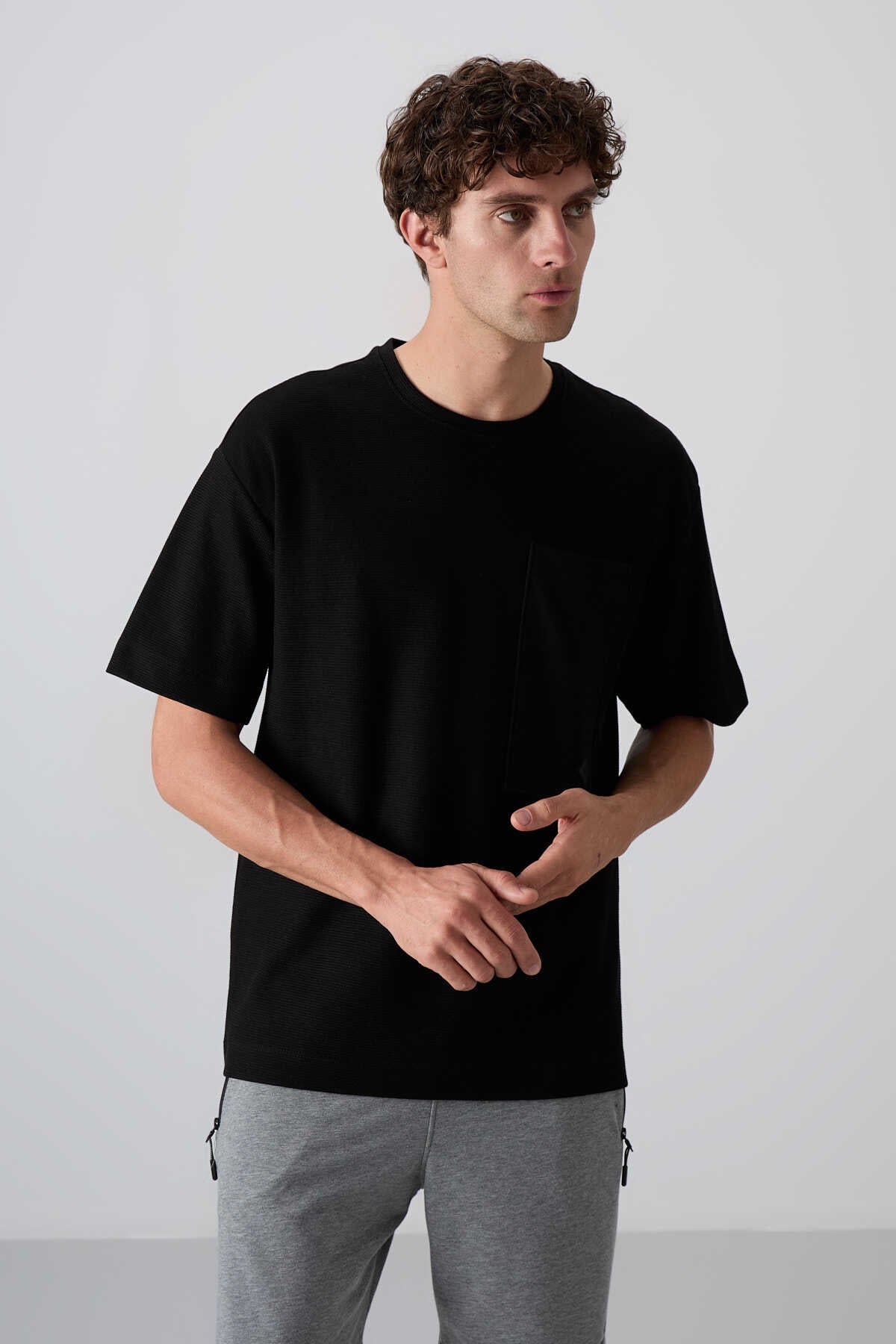 Tommylife Toptan O Yaka Oversize Basic Erkek T-Shirt 88341 Siyah