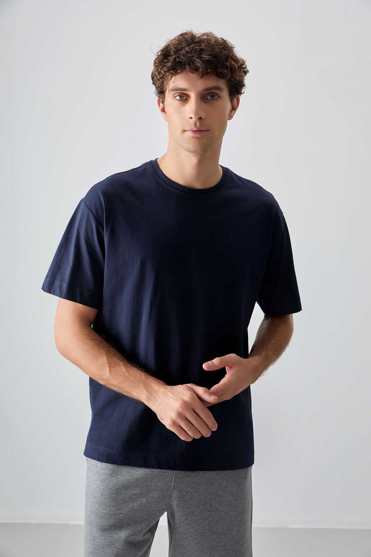 Tommylife Wholesale Crew Neck Oversize Basic Men's T-Shirt 88353 Navy Blue