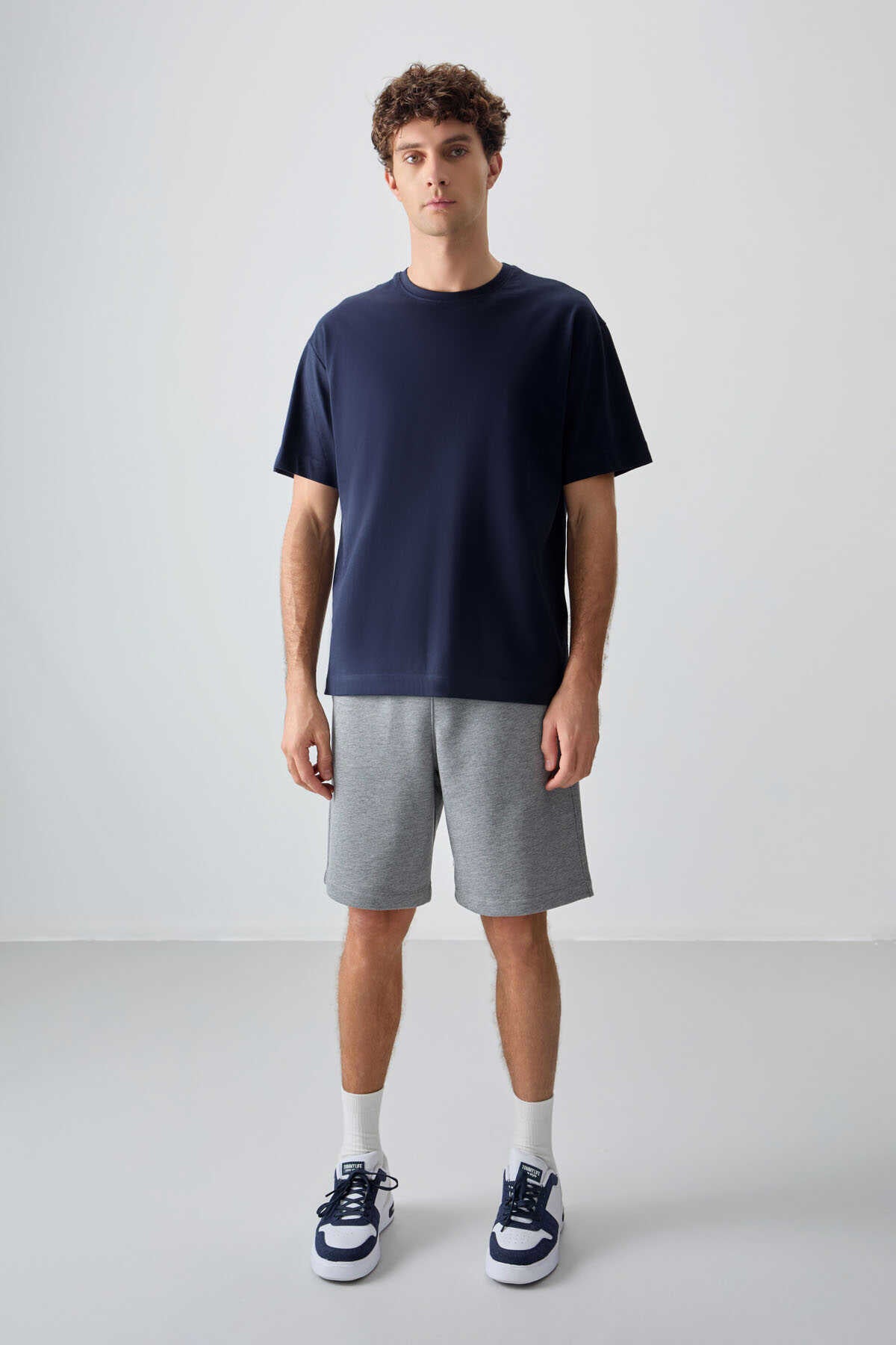 Tommylife Wholesale Crew Neck Oversize Basic Men's T-Shirt 88353 Navy Blue
