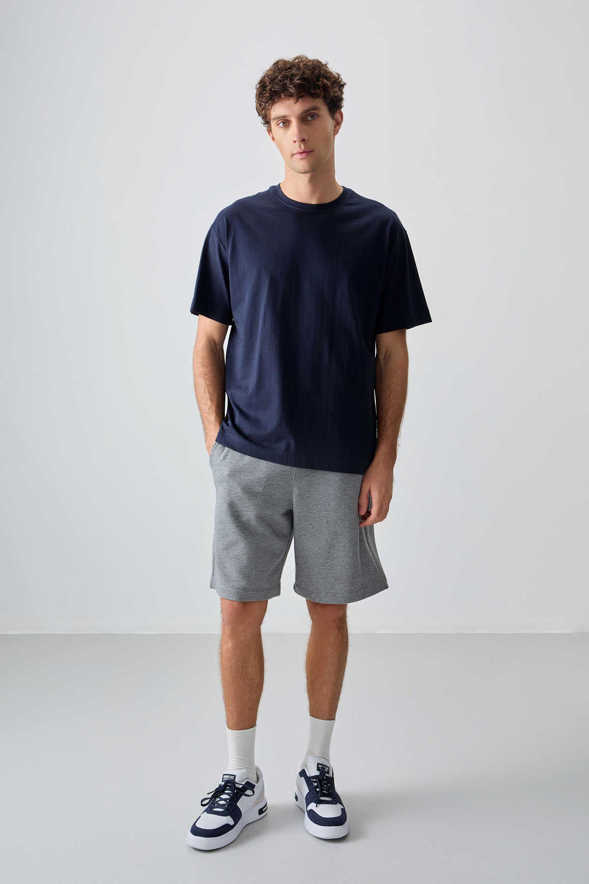 Tommylife Wholesale Crew Neck Oversize Basic Men's T-Shirt 88353 Navy Blue