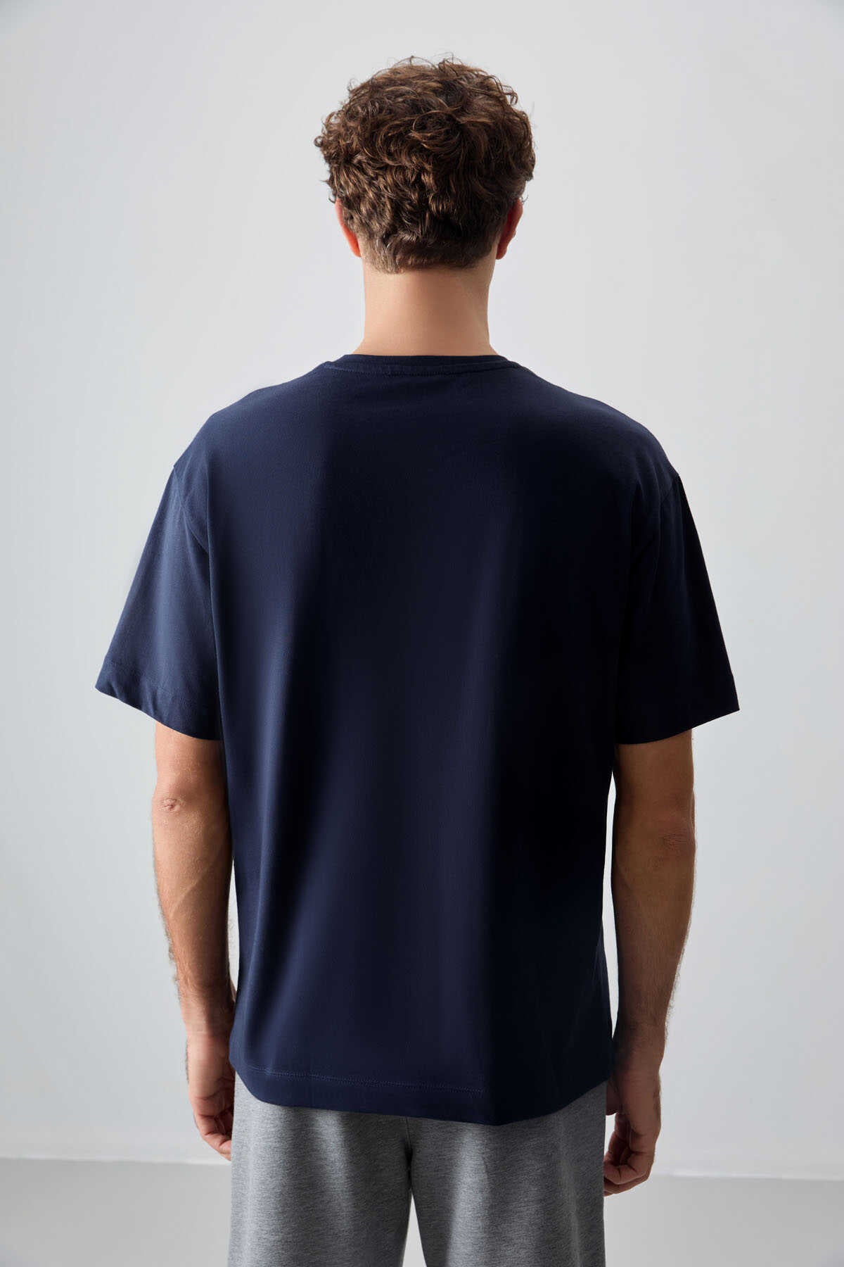 Tommylife Wholesale Crew Neck Oversize Basic Men's T-Shirt 88353 Navy Blue