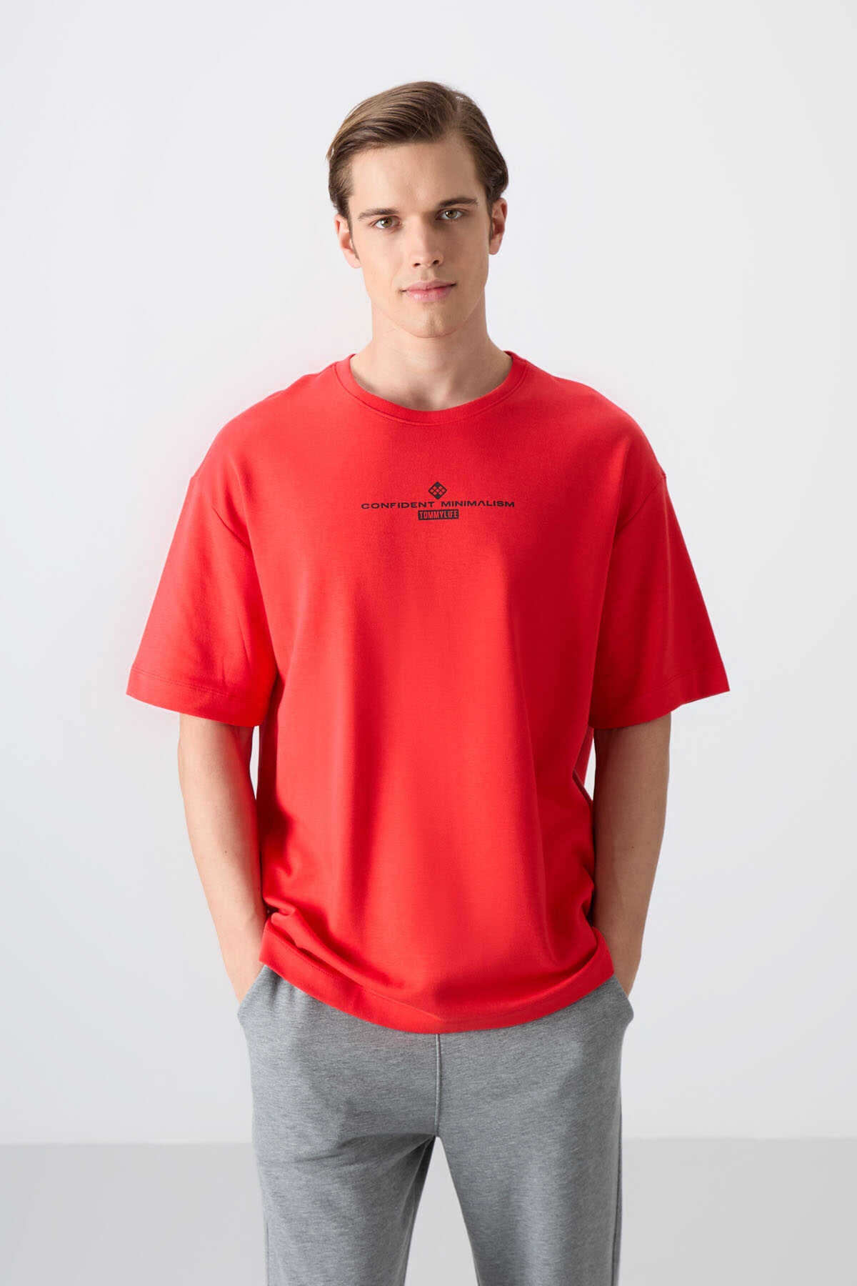 Tommylife Wholesale Crew Neck Oversize Printed Men's T-Shirt 88321 Navy Blue