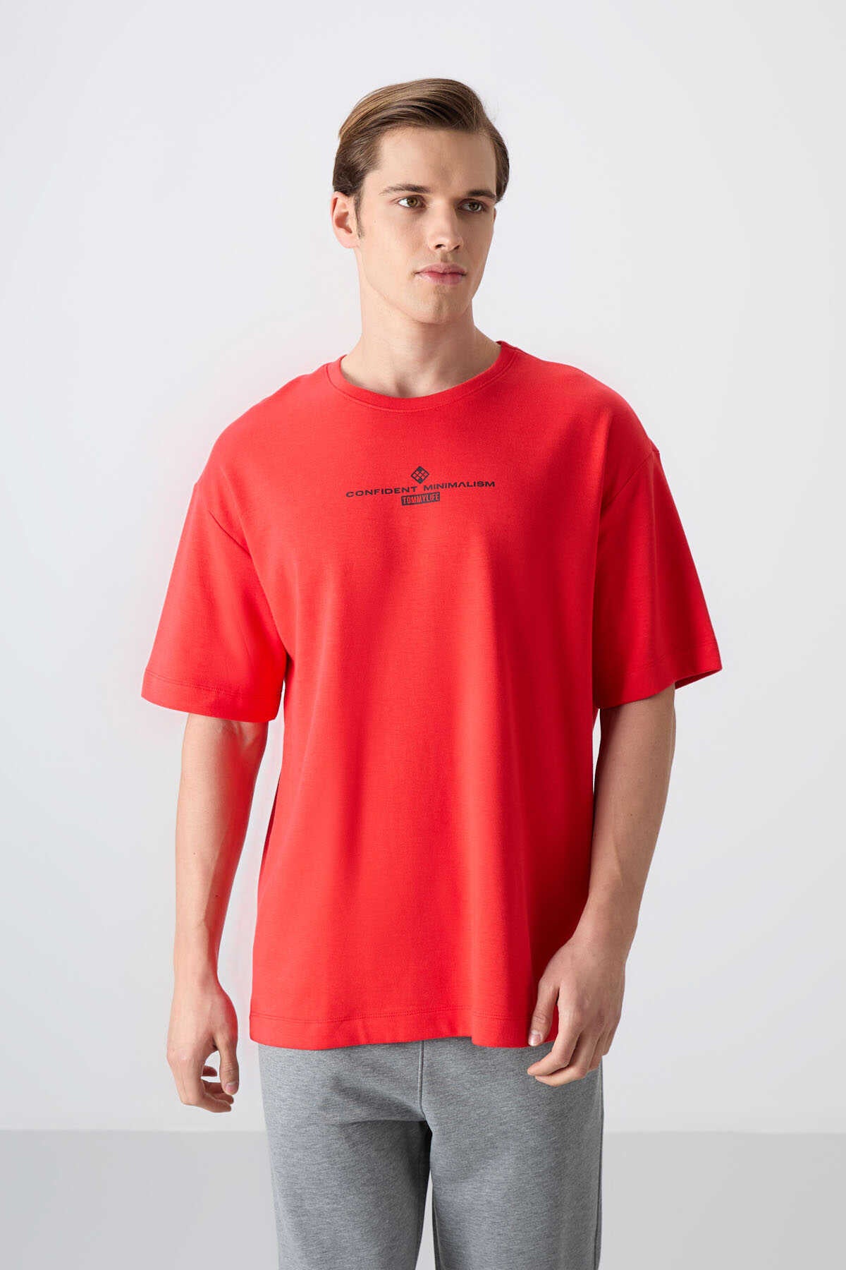 Tommylife Wholesale Crew Neck Oversize Printed Men's T-Shirt 88321 Navy Blue