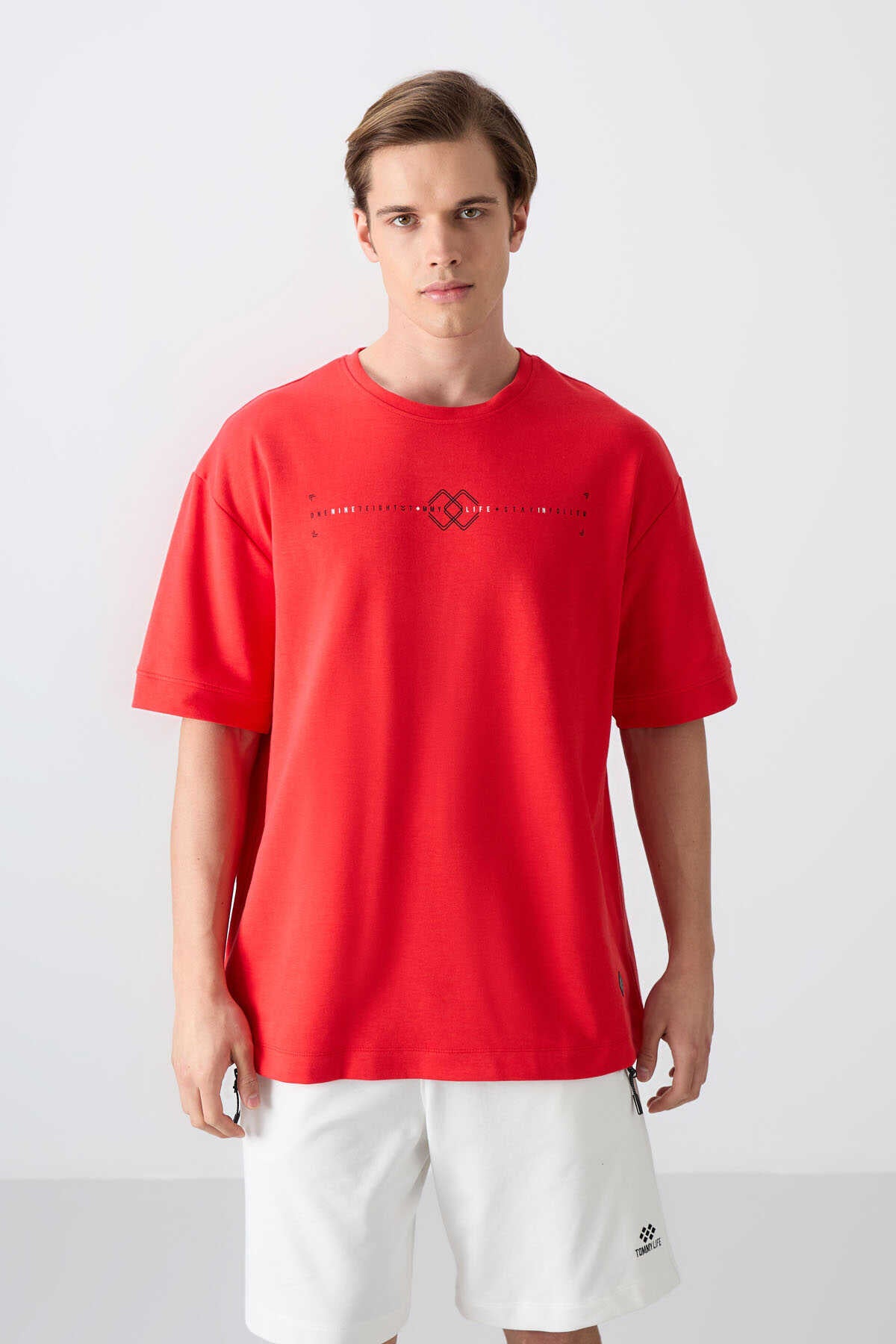 Tommylife Wholesale Crew Neck Oversize Printed Men's T-Shirt 88323 Black