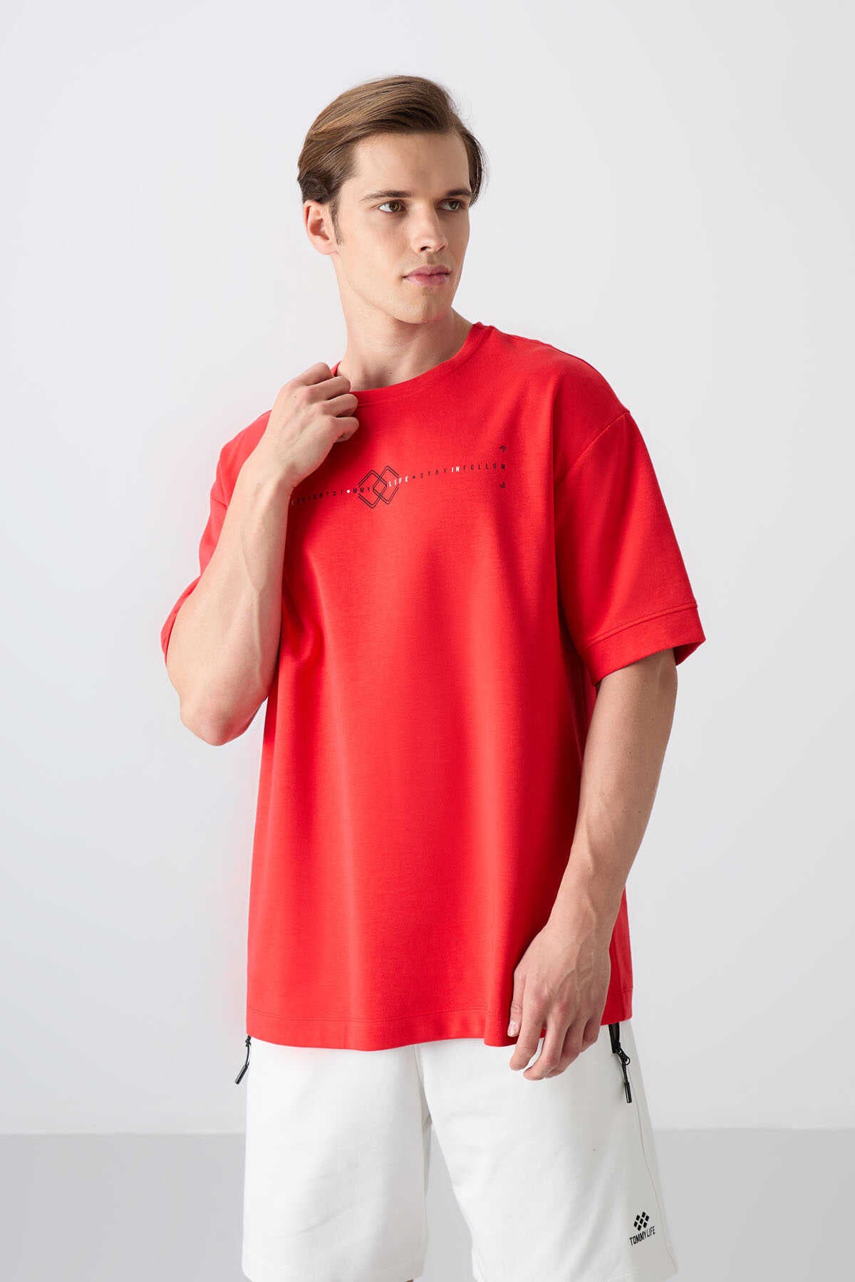 Tommylife Wholesale Crew Neck Oversize Printed Men's T-Shirt 88323 Black