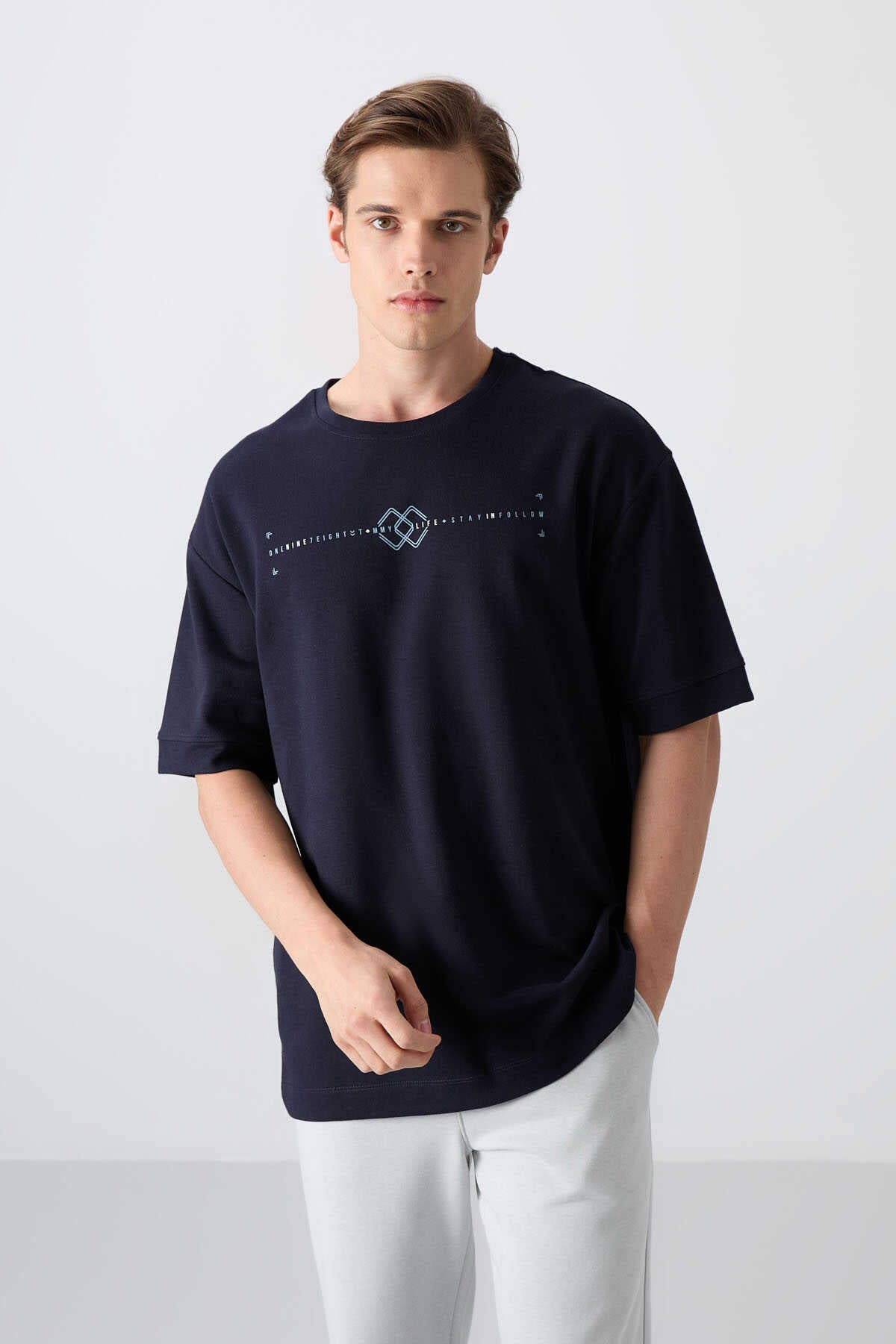 Tommylife Wholesale Crew Neck Oversize Printed Men's T-Shirt 88323 Black