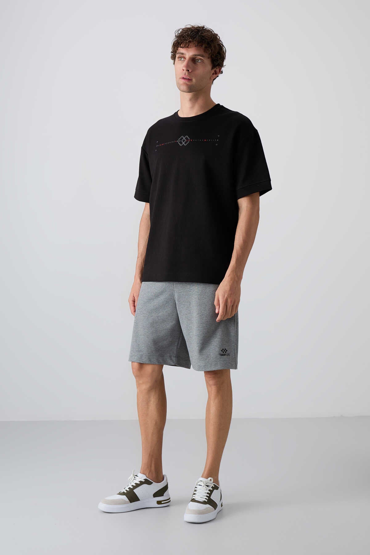Tommylife Wholesale Crew Neck Oversize Printed Men's T-Shirt 88323 Black