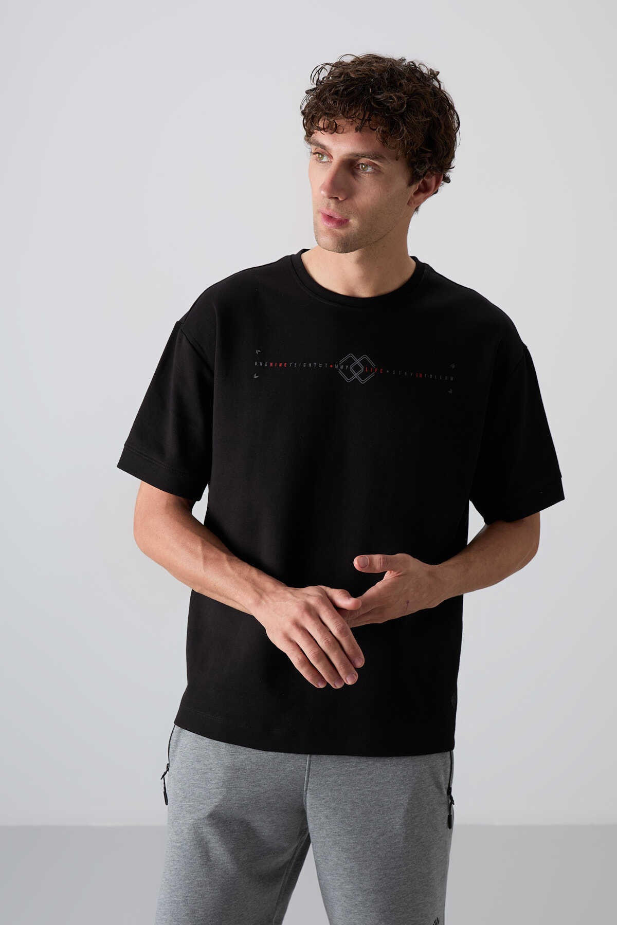 Tommylife Wholesale Crew Neck Oversize Printed Men's T-Shirt 88323 Black