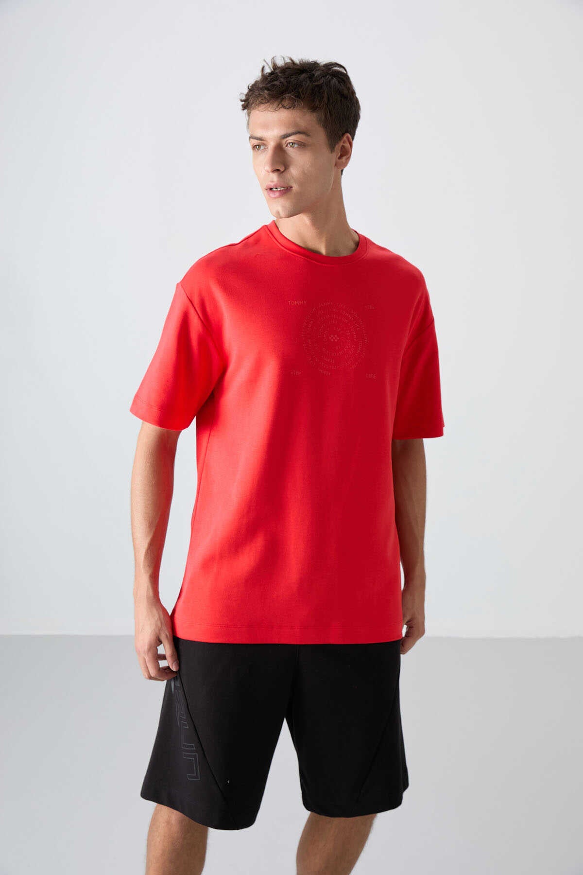 Tommylife Wholesale Crew Neck Oversize Printed Men's T-Shirt 88324 Navy